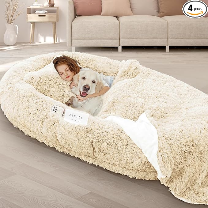 Human Dog Bed, Fits Adult and Pet Washable Giant People Bed 10 CM Thick Memory Foam Large Oversize Pet Bed with Plump Pillow, Blanket, Strap