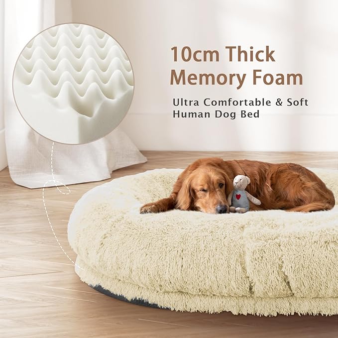 Human Dog Bed, Fits Adult and Pet Washable Giant People Bed 10 CM Thick Memory Foam Large Oversize Pet Bed with Plump Pillow, Blanket, Strap