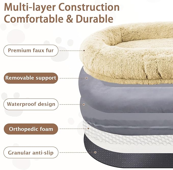Human Dog Bed, Fits Adult and Pet Washable Giant People Bed 10 CM Thick Memory Foam Large Oversize Pet Bed with Plump Pillow, Blanket, Strap