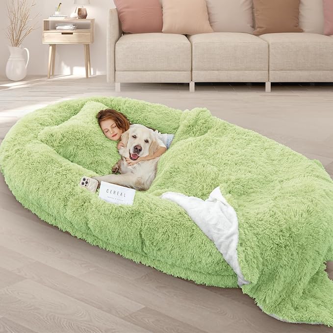 Human Dog Bed, Fits Adult and Pet Washable Giant People Bed 10 CM Thick Memory Foam Large Oversize Pet Bed with Plump Pillow, Blanket, Strap