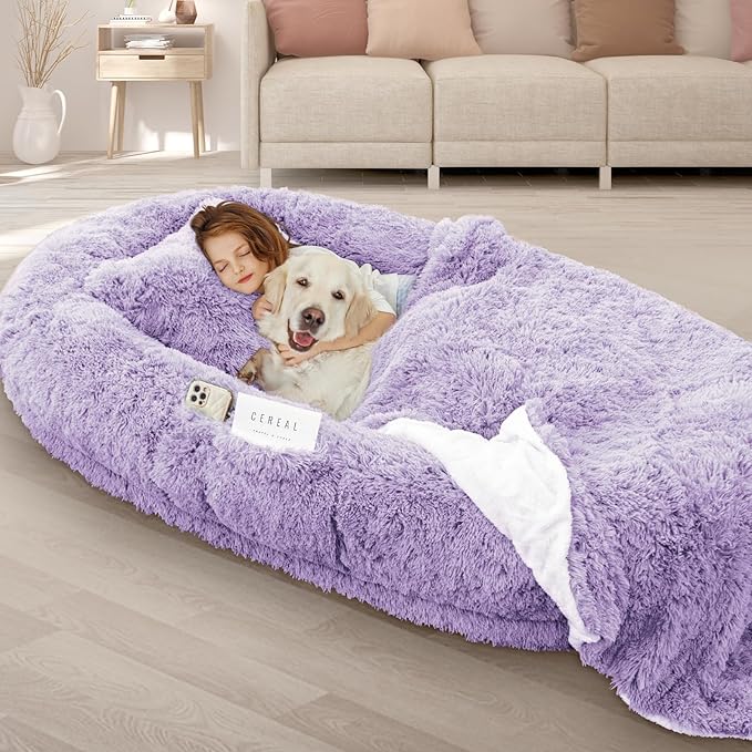 Human Dog Bed, Fits Adult and Pet Washable Giant People Bed 10 CM Thick Memory Foam Large Oversize Pet Bed with Plump Pillow, Blanket, Strap
