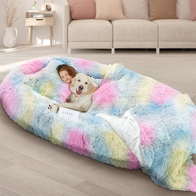 Human Dog Bed, Fits Adult and Pet Washable Giant People Bed 10 CM Thick Memory Foam Large Oversize Pet Bed with Plump Pillow, Blanket, Strap