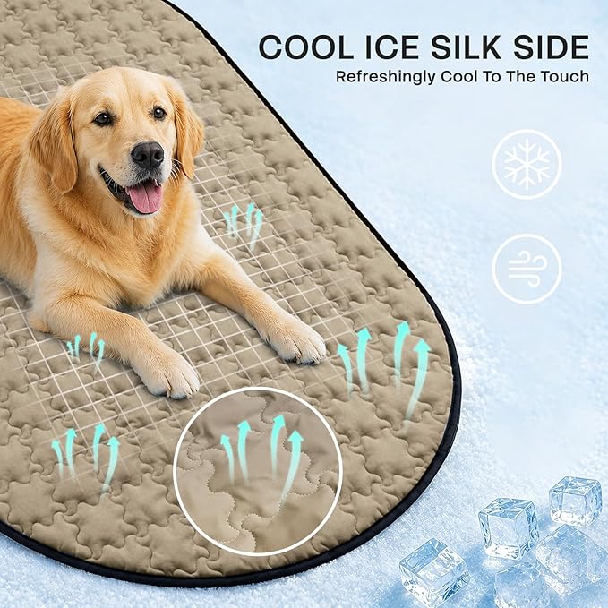 ROOMTECT Dog Cooling Mat, 59" Extra Large Thick & Breathable Q-Max>0.5 Cooling Pad for Dog Waterproof Dual-Sided Fabric for All Seasons Pet Cooling Mat for Indoor and Outdoor