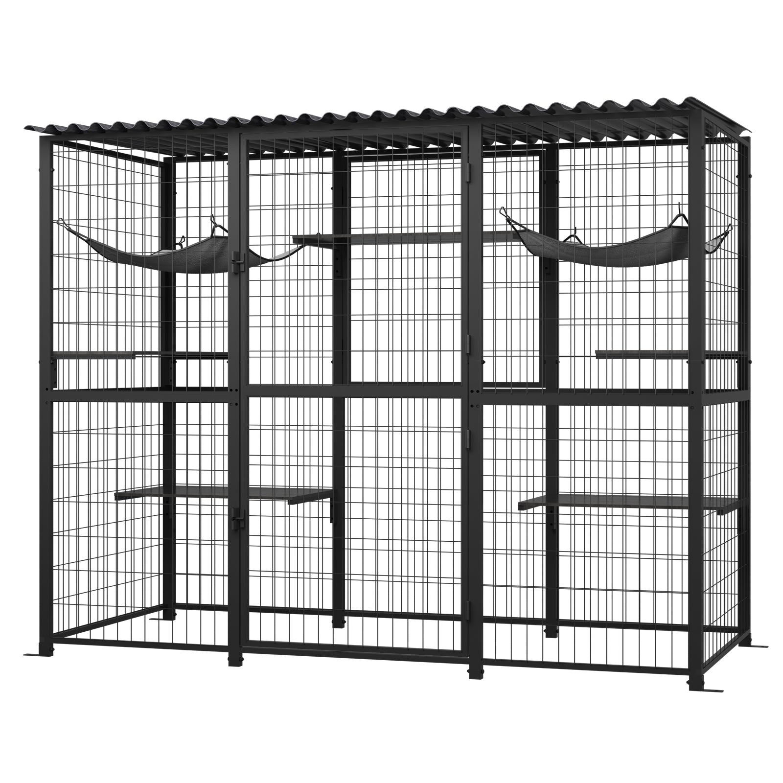 Outdoor Catio with Roof Metal Large Cat Enclosure with 5 Jumping Platforms and 2 Hammocks Cat Cage Enclosure for Cat Activity
