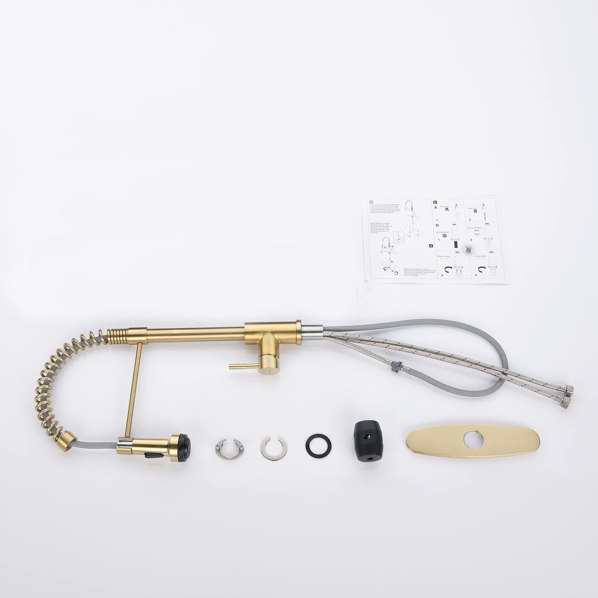 Kitchen Faucet with 4 Mode Pull Down Sprayer Brushed Gold