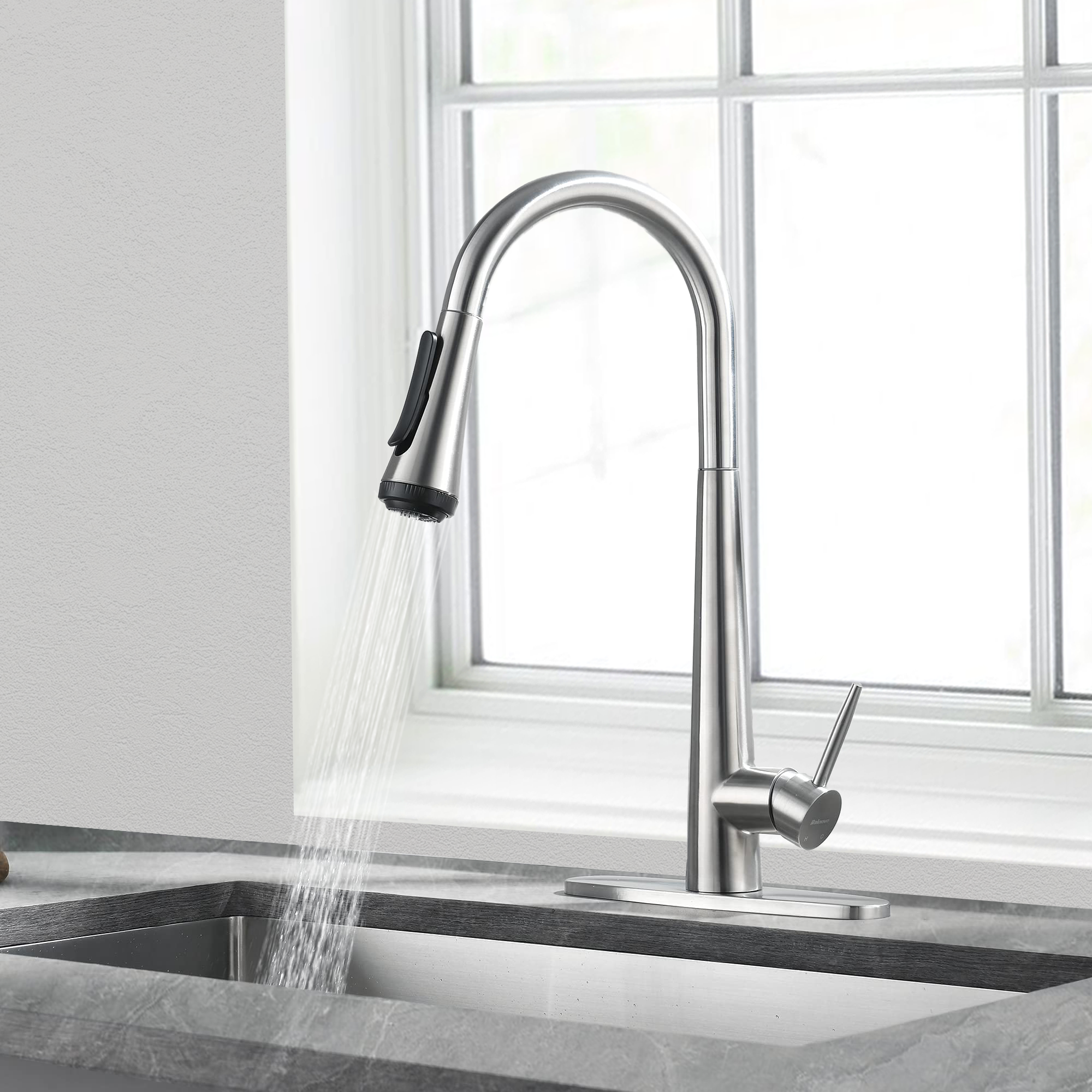 4 Mode Pull Down Sprayer Kitchen Faucet Brushed Nickel with Aquablade Function