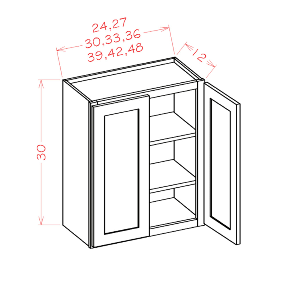 30'' Shaker White Double Door Wall Cabinets