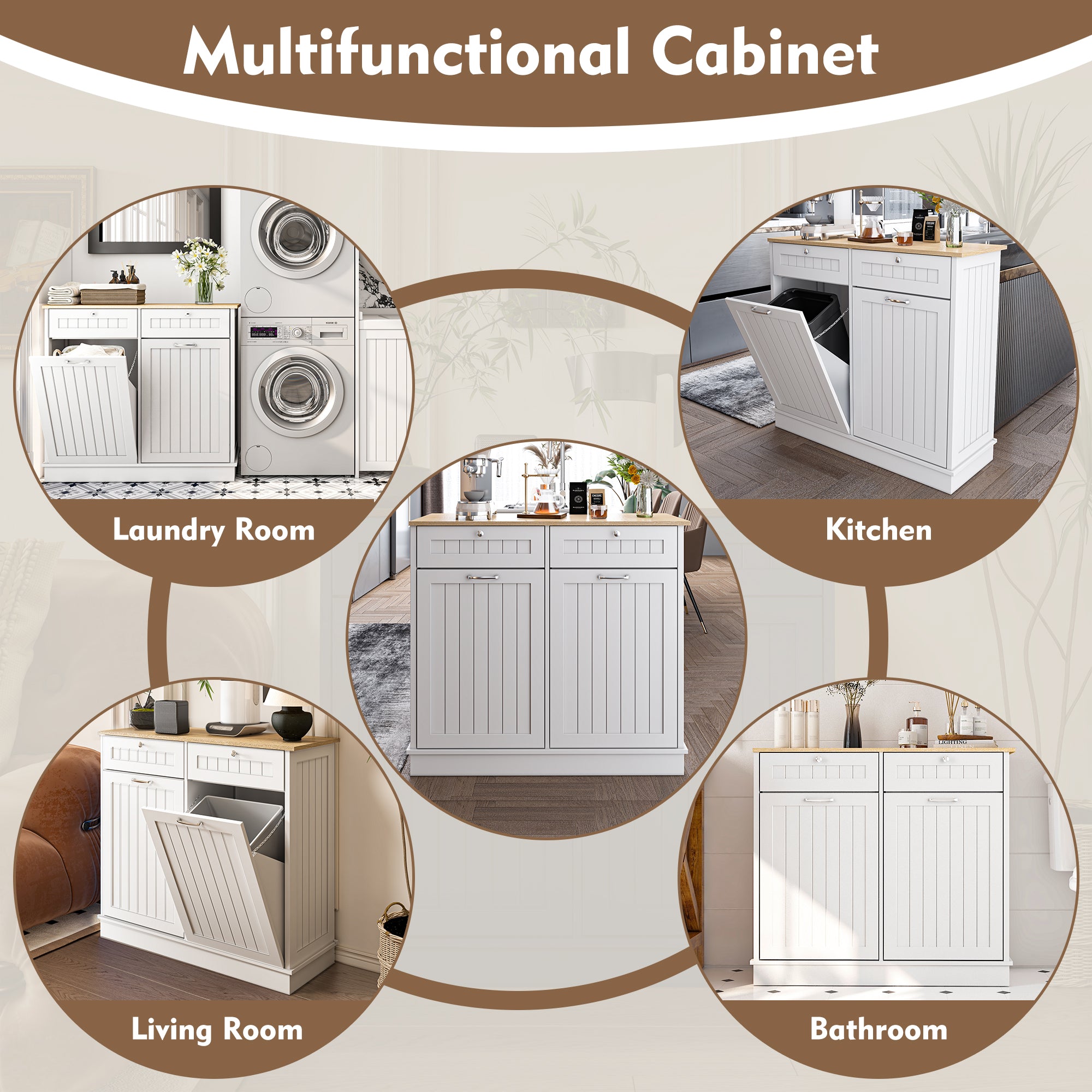 Farmhouse 40 in. W x 14 in. D x 36 in. H Ready to Assemble Cabinets Floor Tilt Out Trash Can Cabinet in White