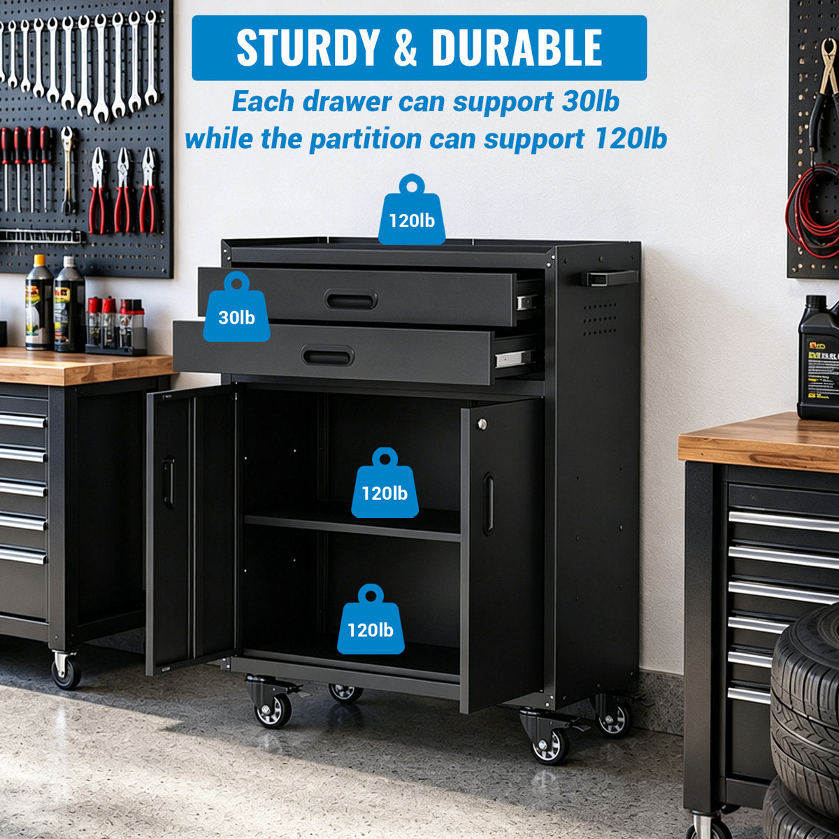 Metal Tool Garage Storage Cabinet with Wheels And Lock