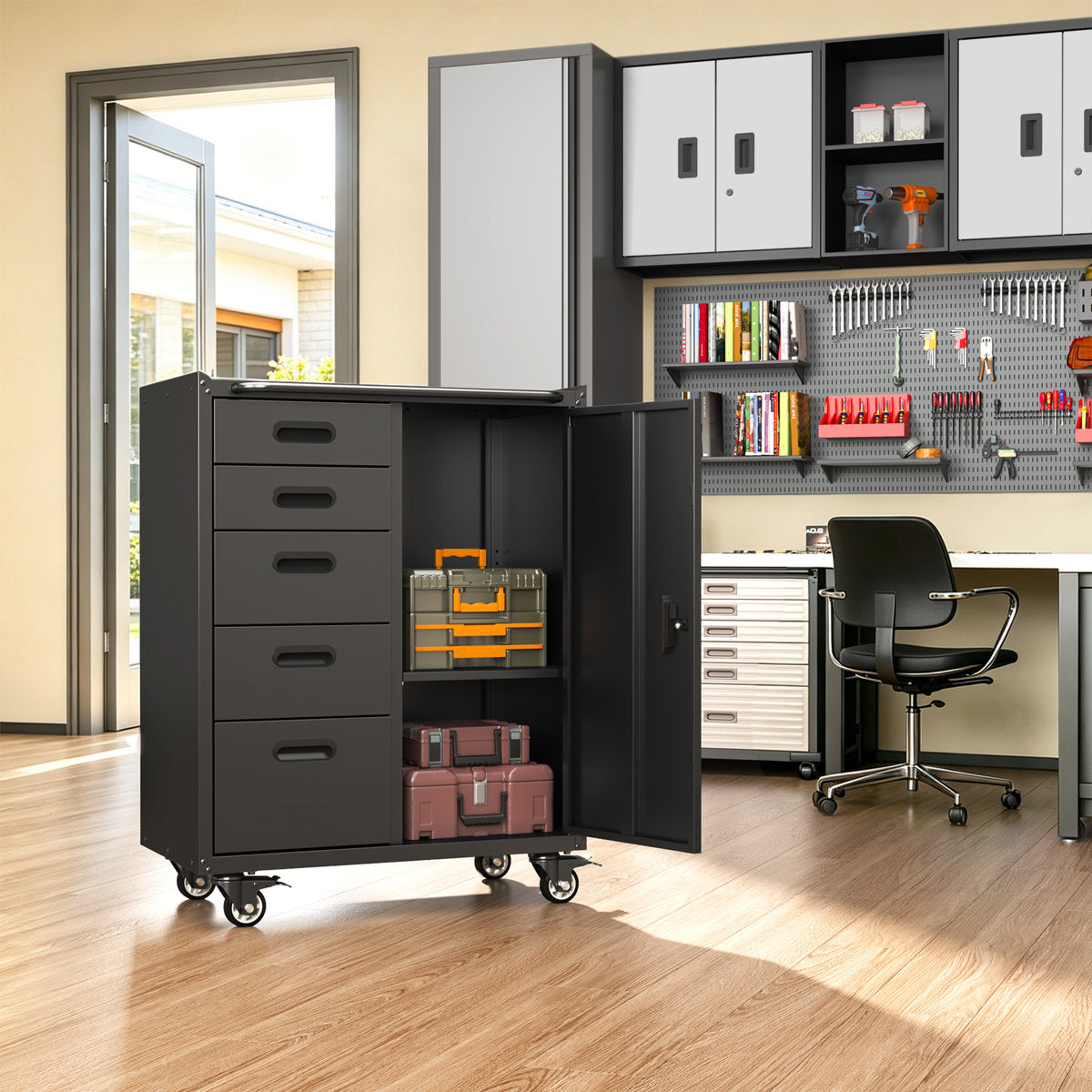 Metal Tool Garage Storage Cabinet with Wheels And Lock