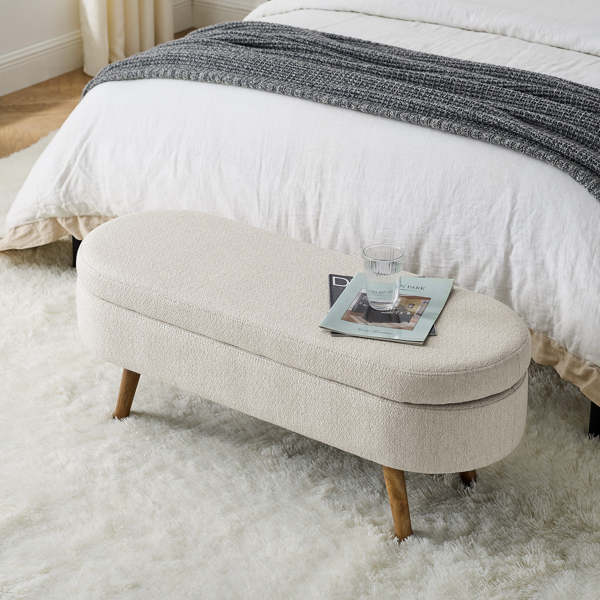 Ottoman Oval Storage Bench,Rubber Wood Legs(43.5"x16"x16")