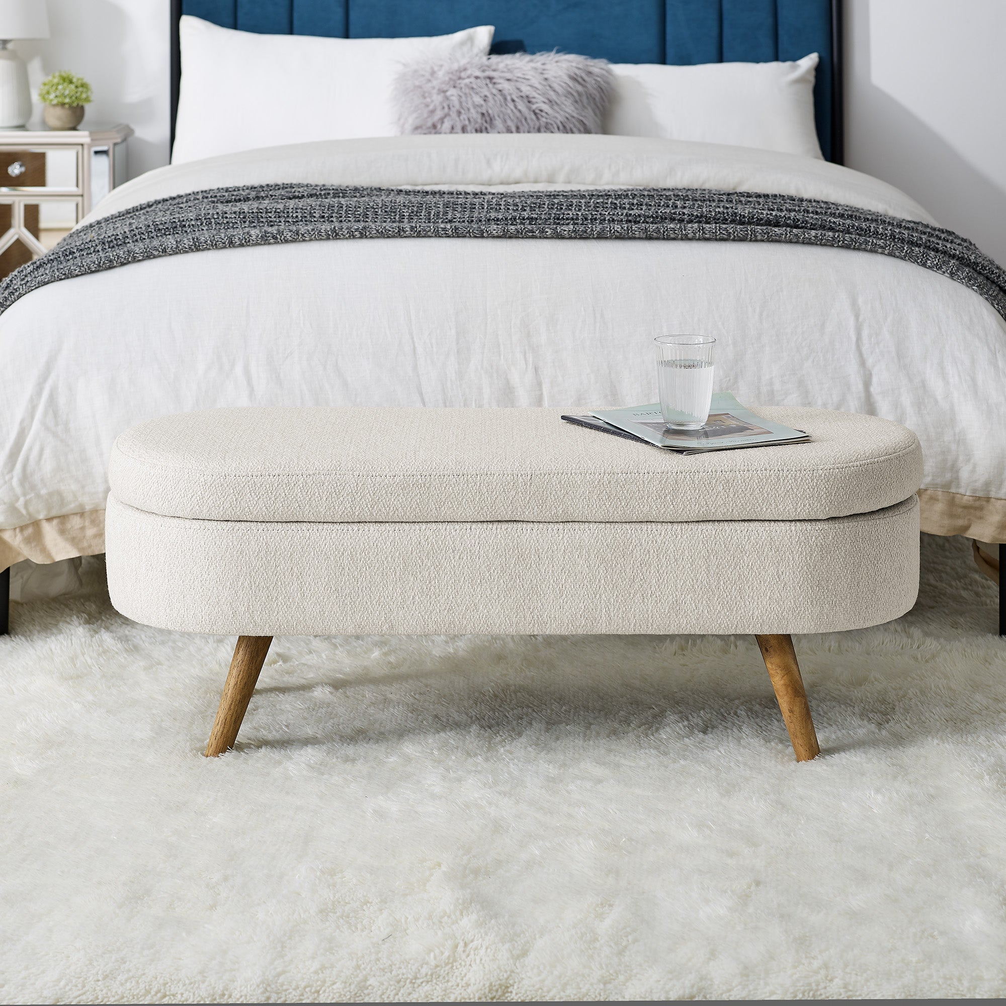 Ottoman Oval Storage Bench,Rubber Wood Legs(43.5"x16"x16")