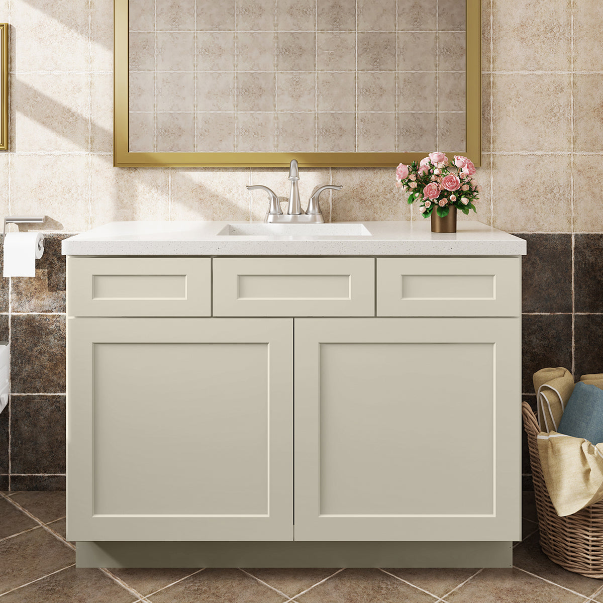 V Series Double Door Two Drawer Bathroom Vanity Base Cabinet, Kitchen Cabinet