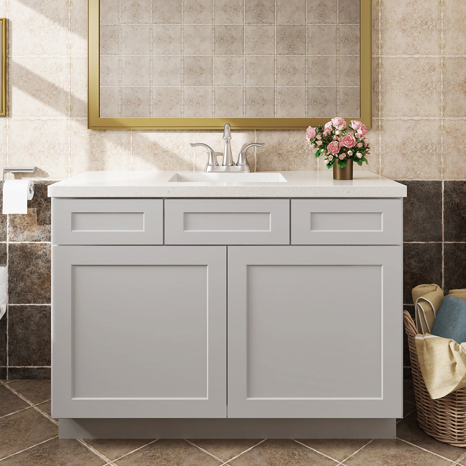 V Series Double Door Two Drawer Bathroom Vanity Base Cabinet, Kitchen Cabinet