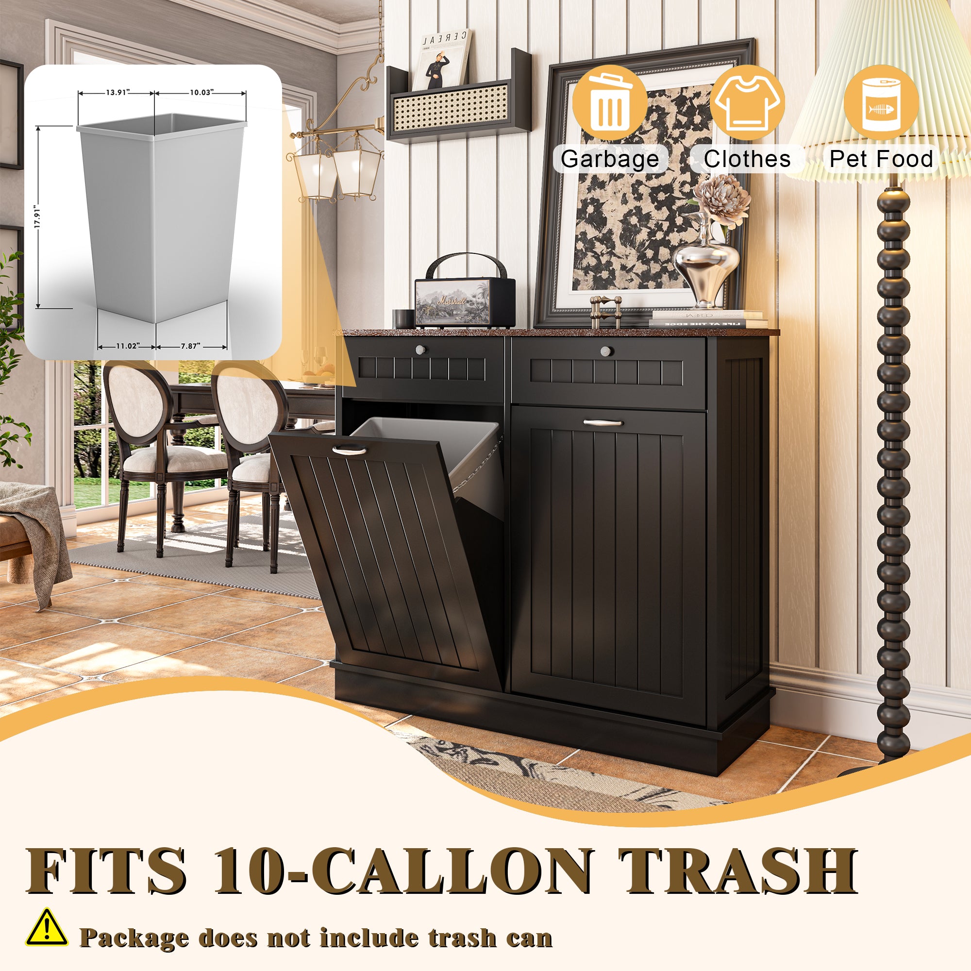 40 in. W x 14 in. D x 36 in. H Ready to Assemble Floor Base Tilt-Out Trash Kitchen Cabinet in White with 2-Drawer