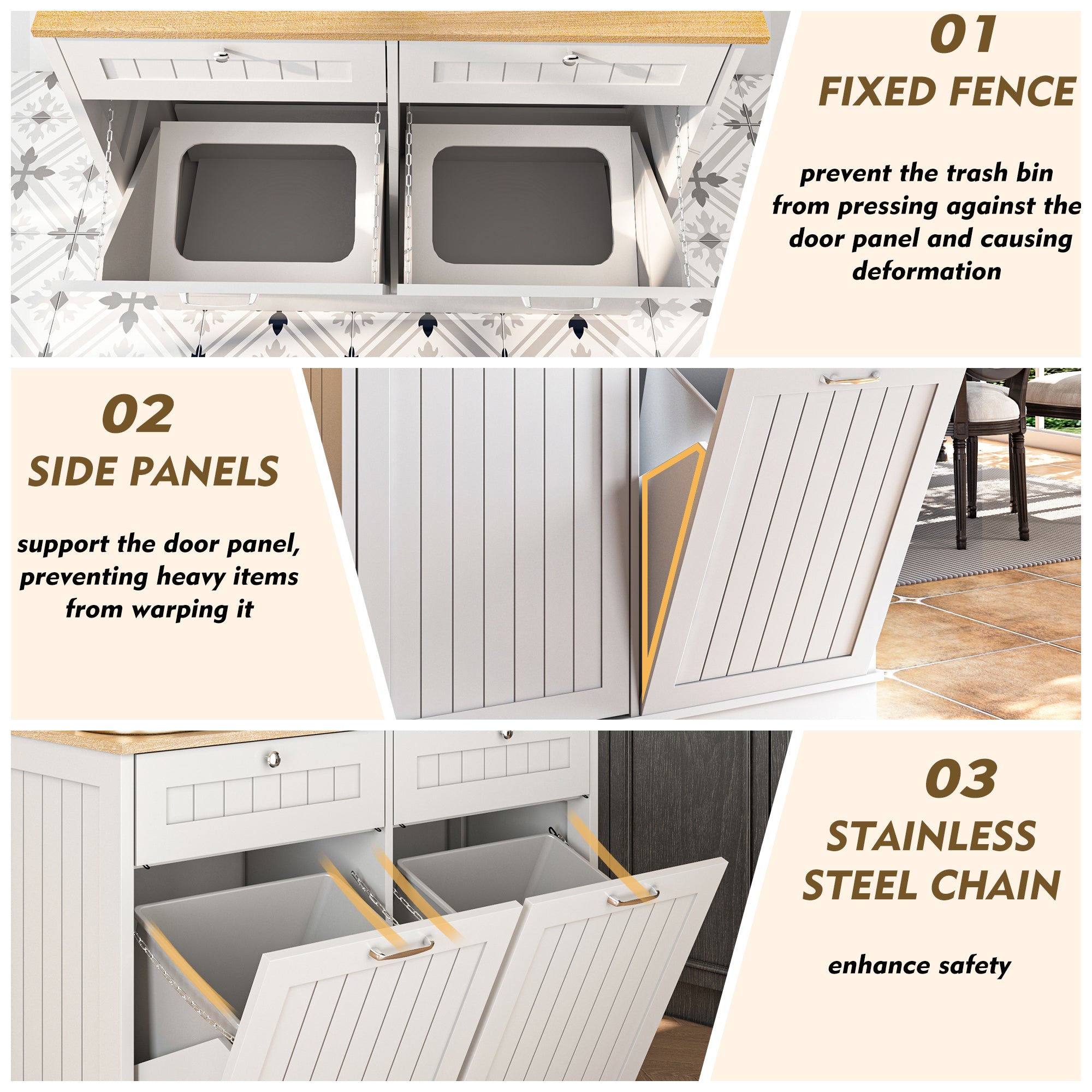40 in. W x 14 in. D x 36 in. H Ready to Assemble Floor Base Tilt-Out Trash Kitchen Cabinet in White with 2-Drawer