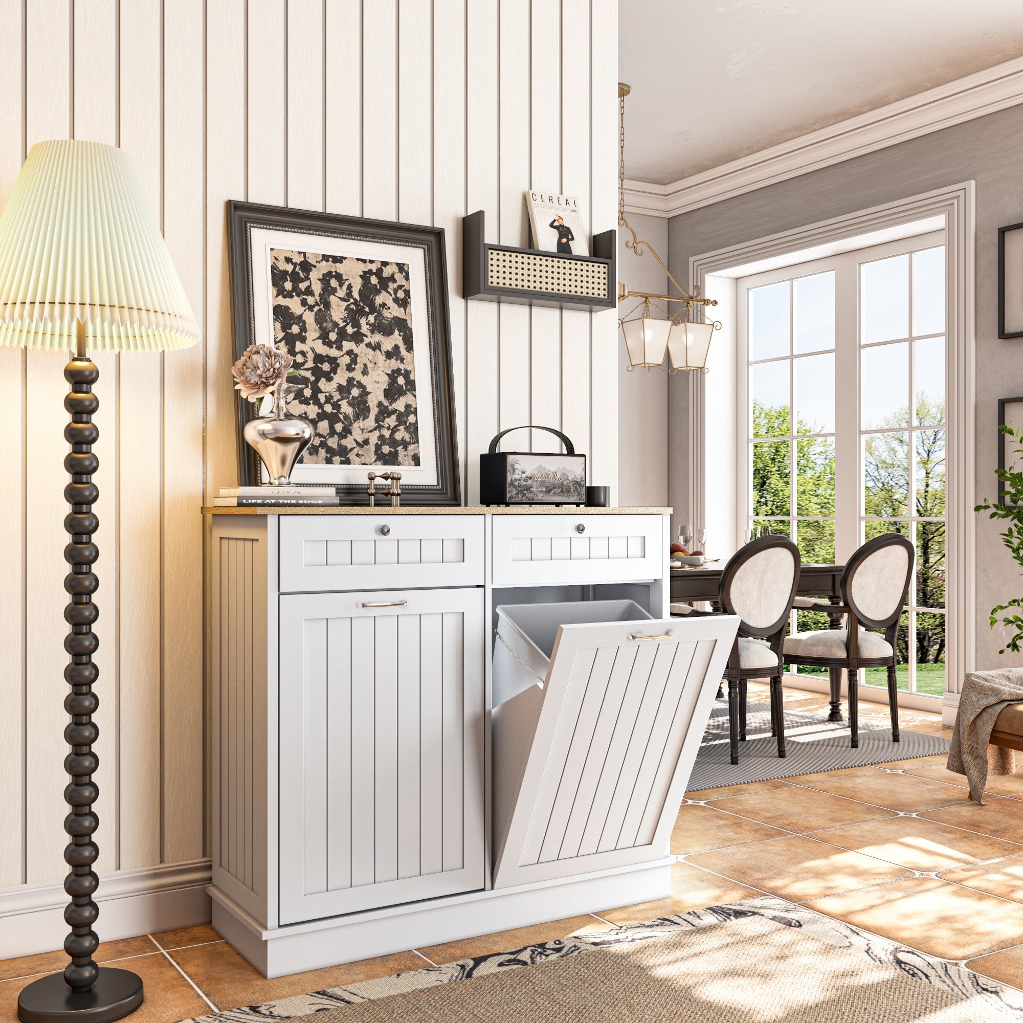 40 in. W x 14 in. D x 36 in. H Ready to Assemble Floor Base Tilt-Out Trash Kitchen Cabinet in White with 2-Drawer