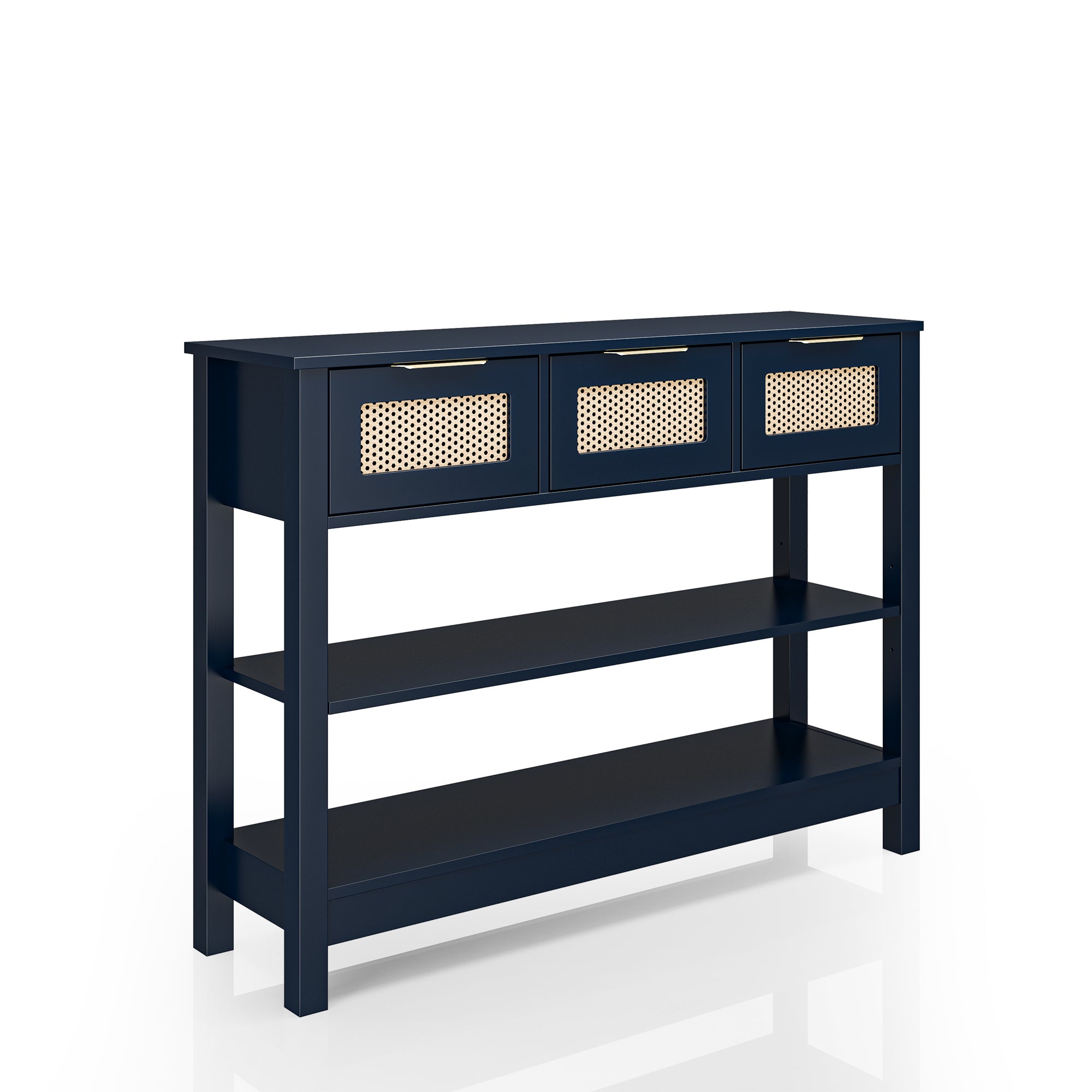 43.3 in. Natural Rectangle Wood Console Table with 3 Top Drawers and 2 Open Shelves