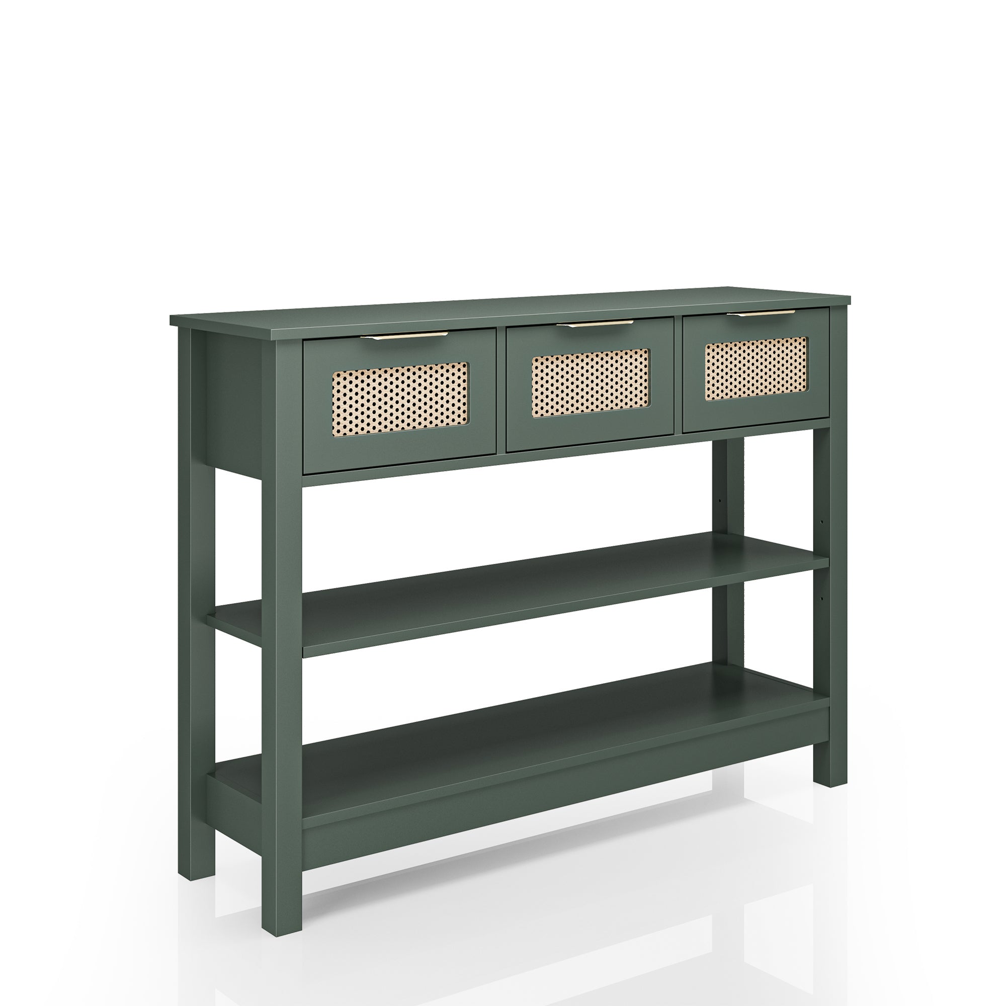43.3 in. Natural Rectangle Wood Console Table with 3 Top Drawers and 2 Open Shelves