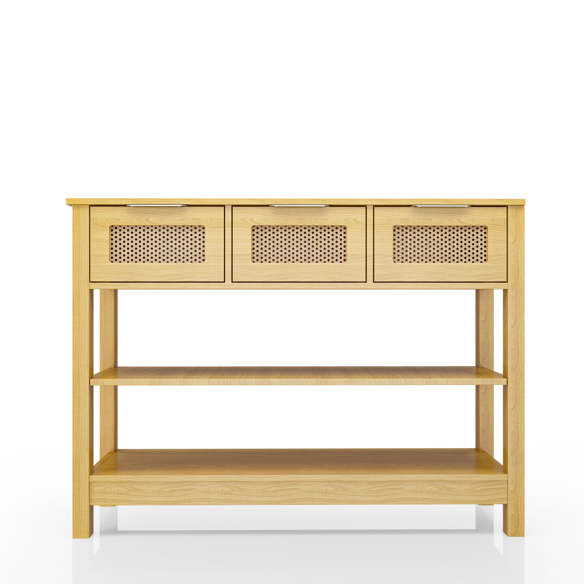 43.3 in. Natural Rectangle Wood Console Table with 3 Top Drawers and 2 Open Shelves