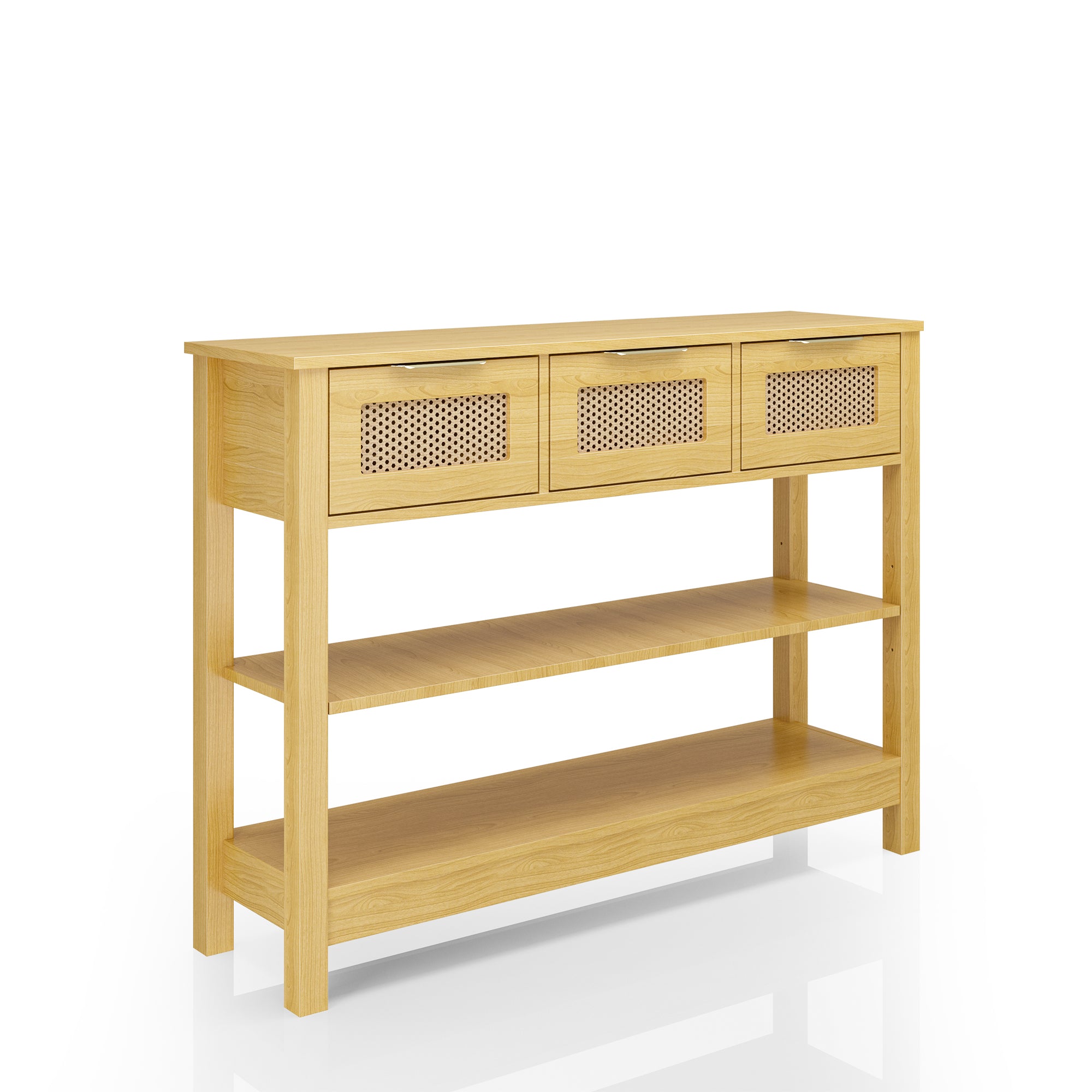 43.3 in. Natural Rectangle Wood Console Table with 3 Top Drawers and 2 Open Shelves