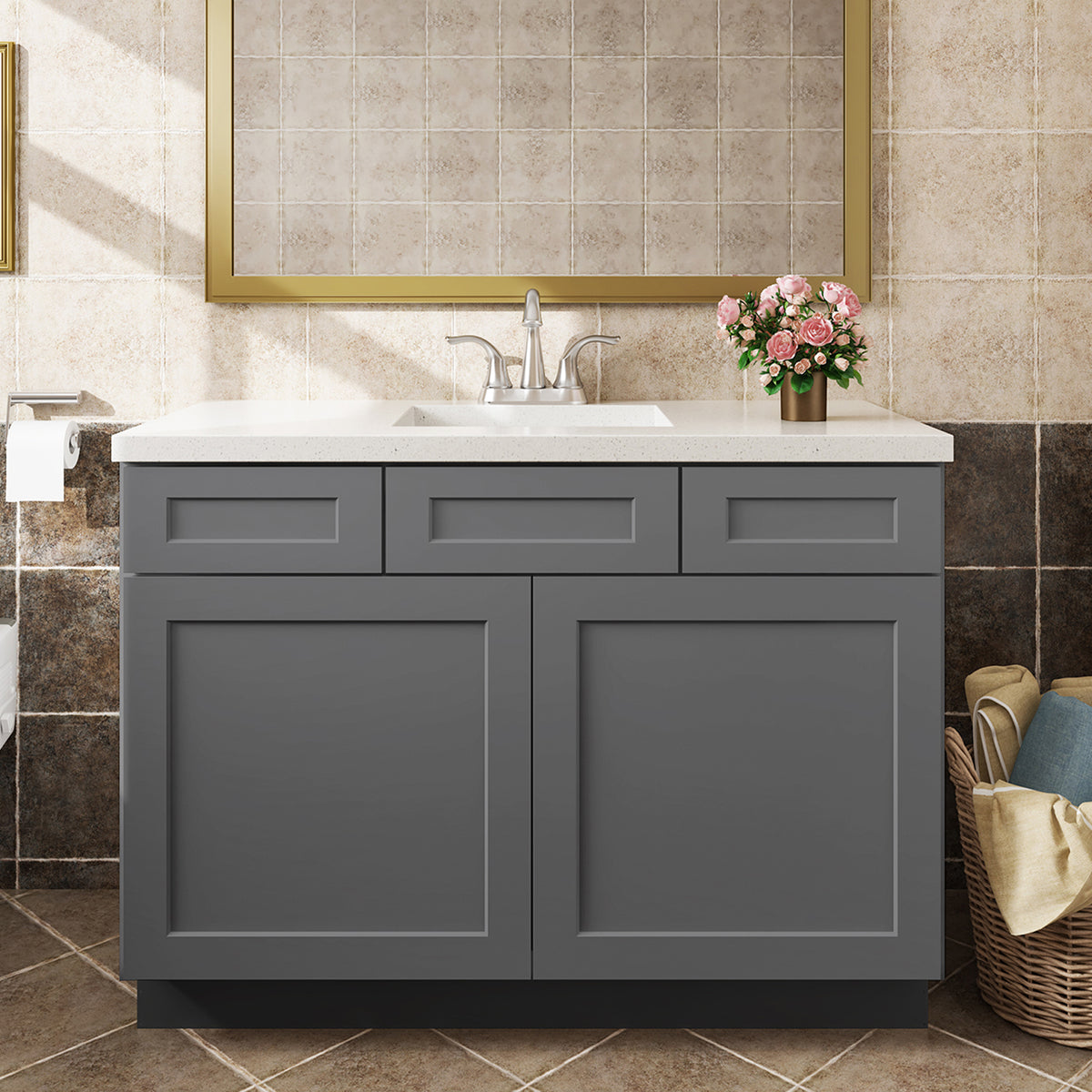 V Series Double Door Two Drawer Bathroom Vanity Base Cabinet, Kitchen Cabinet