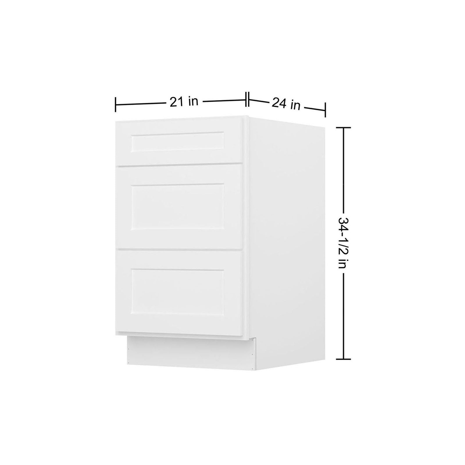 Easy-DIY 21-in W x 24-in D x 34.5-in H in Shaker White Ready to Assemble Drawer Base Kitchen Cabinet With 3-Drawers