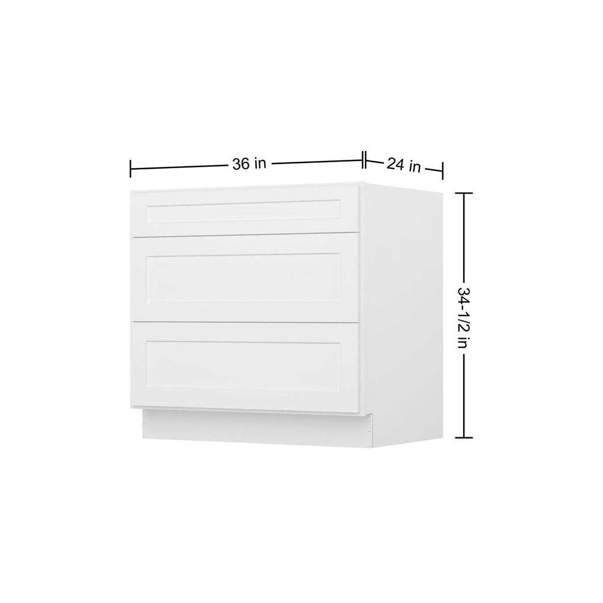 Easy-DIY 36-in W x 24-in D x 34.5-in H in Shaker White Ready to Assemble Drawer Base Kitchen Cabinet With 3-Drawers