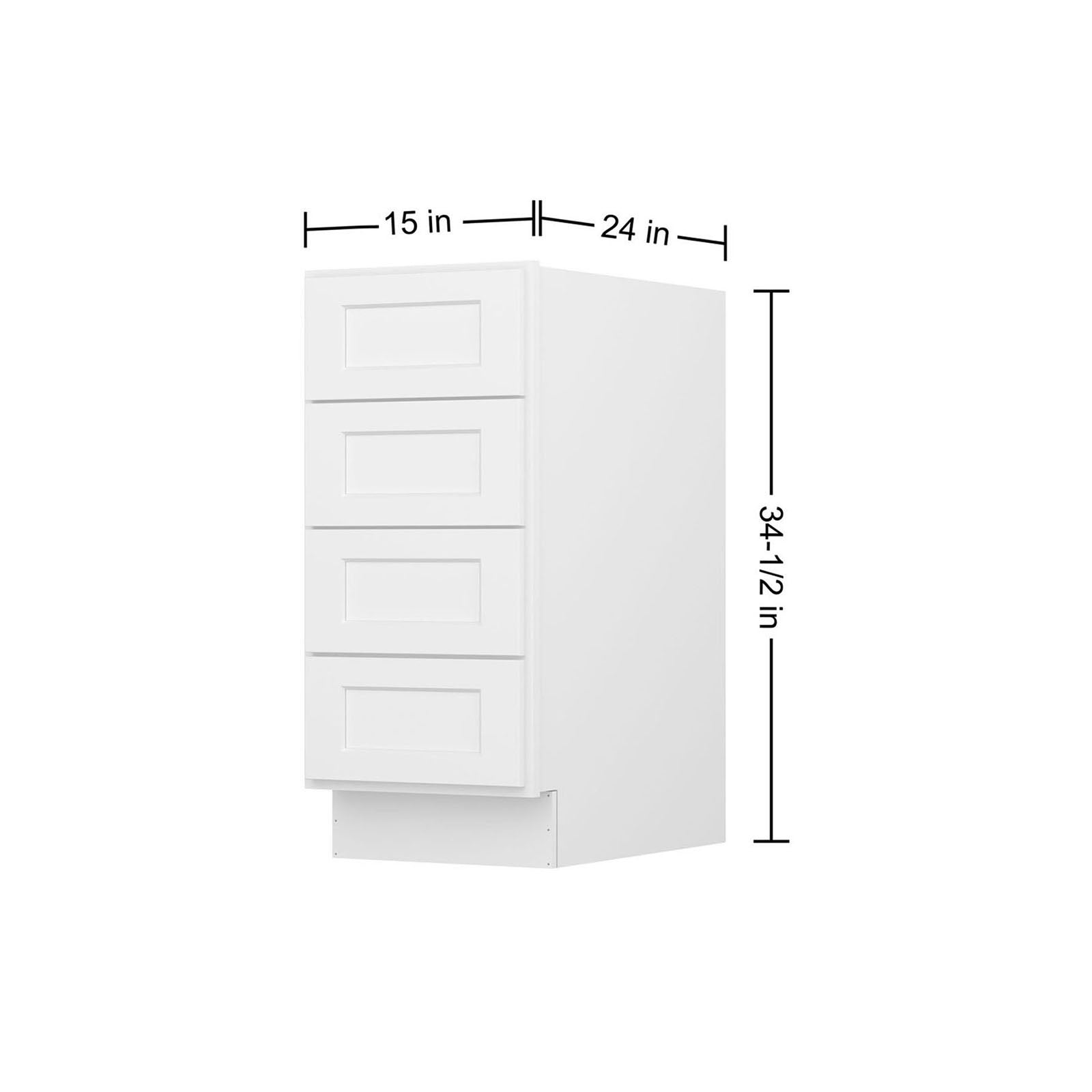 Easy-DIY 15-in W x 24-in D x 34.5-in H in Shaker White Ready to Assemble Drawer Base Kitchen Cabinet With 4-Drawers