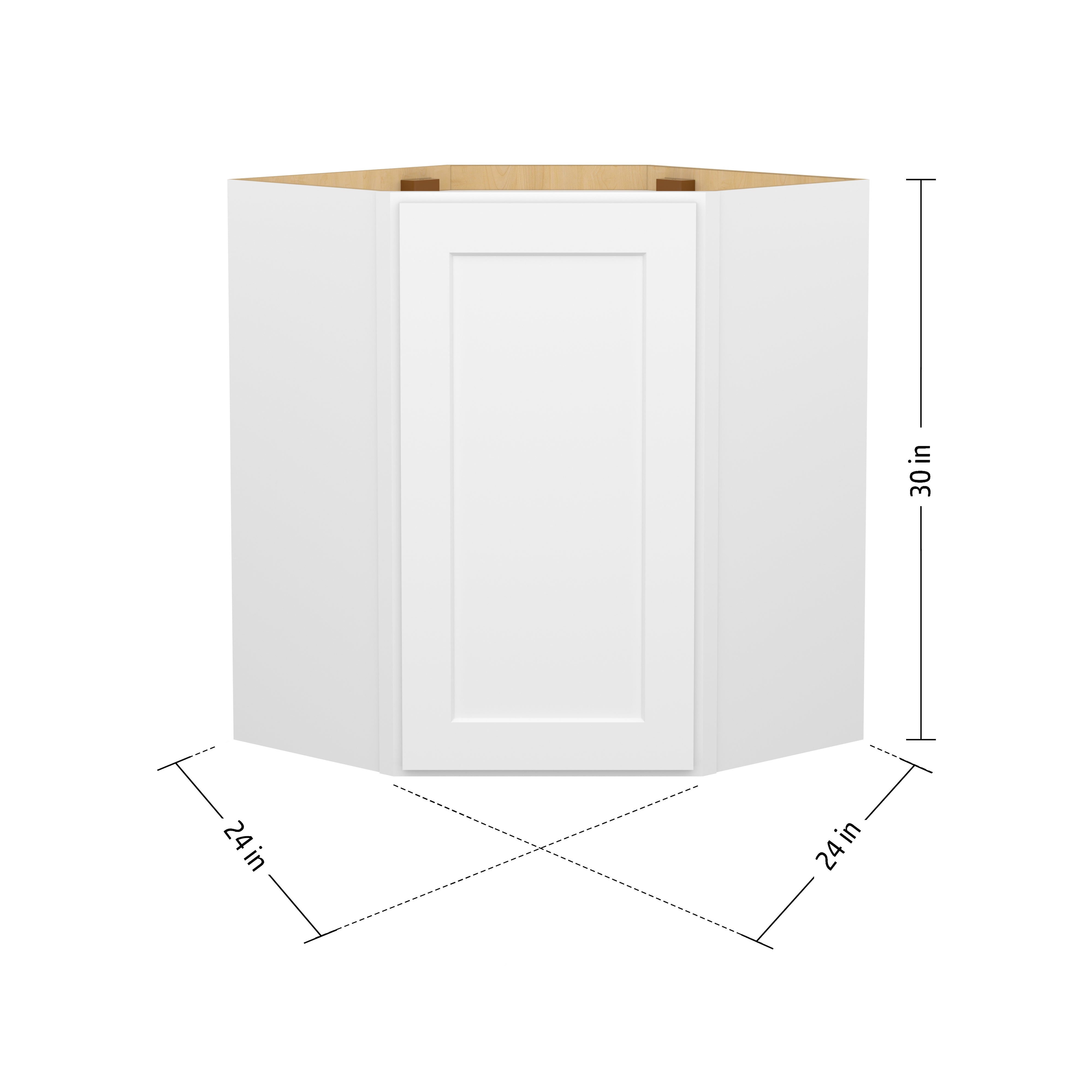 Easy-DIY 24-in W x 24-in D x 30-in H in Shaker White Plywood Ready to Assemble Wall Diagonal Kitchen Cabinet with 1D-2S