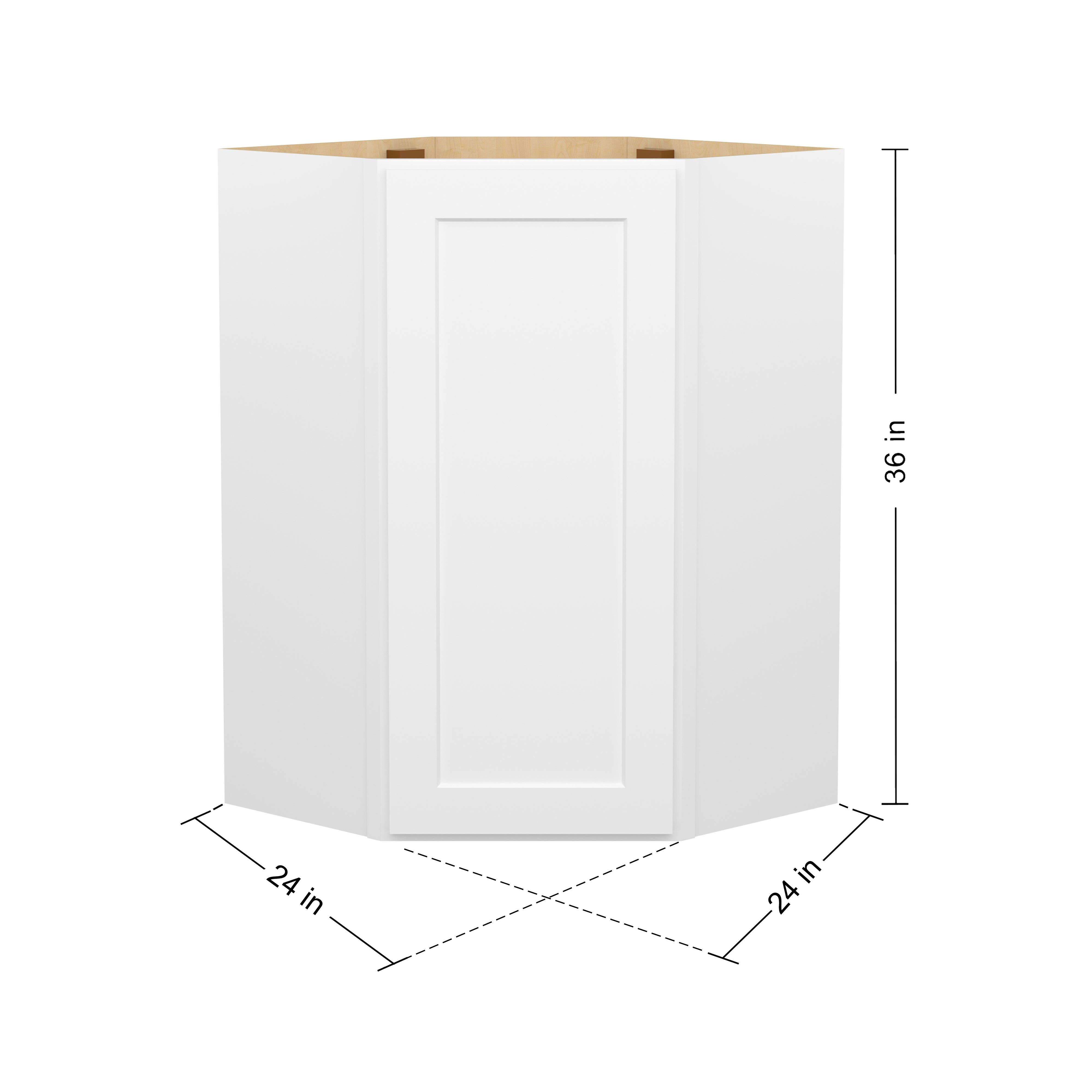 Easy-DIY 24-in W x 24-in D x 36-in H in Shaker White Plywood Ready to Assemble Wall Diagonal Kitchen Cabinet with 1D-2S