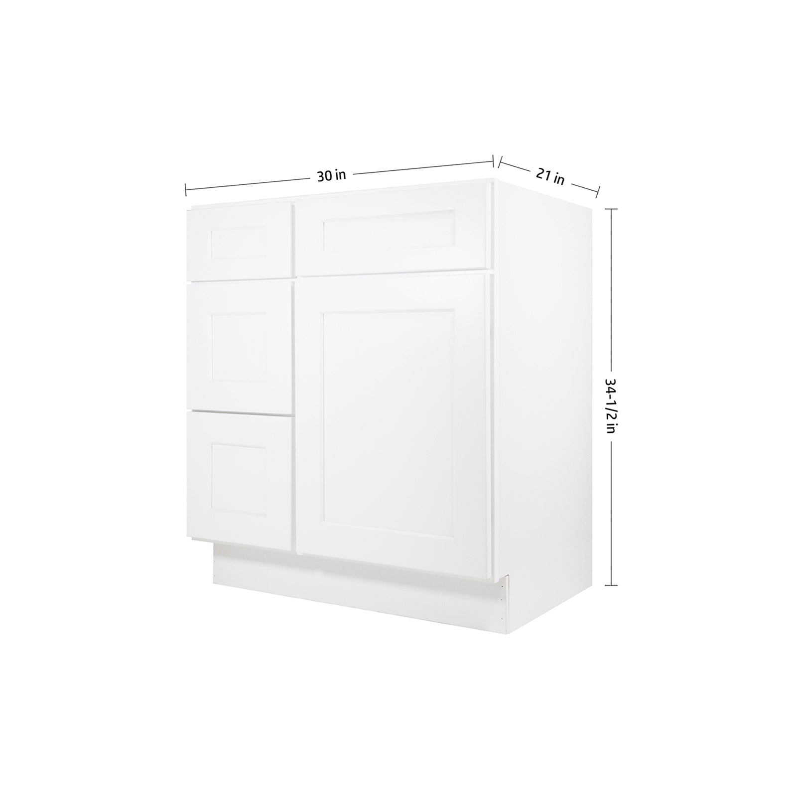 Easy-DIY Combo Bases - Drawers Left 30 in. W x 21 in. D x 34.5 in. H Bath Vanity Cabinet without Top in Shaker White