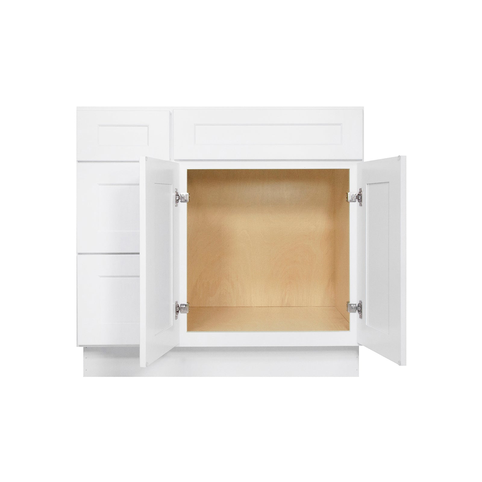 Easy-DIY Combo Bases - Drawers Left 36 in. W x 21 in. D x 34.5 in. H Bath Vanity Cabinet without Top in Shaker White