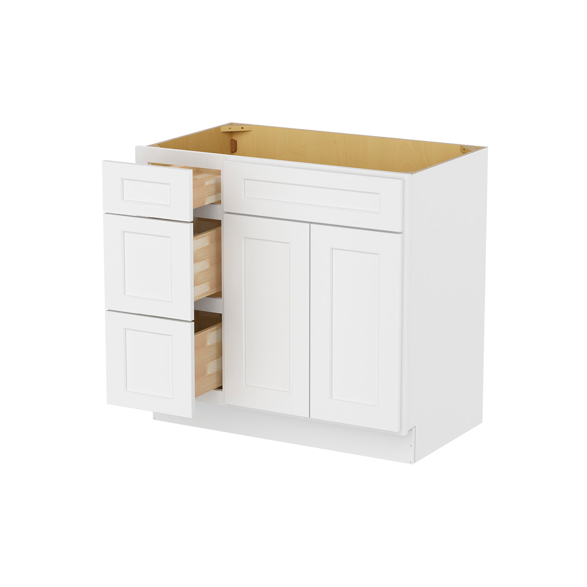 Easy-DIY Combo Bases - Drawers Left 36 in. W x 21 in. D x 34.5 in. H Bath Vanity Cabinet without Top in Shaker White
