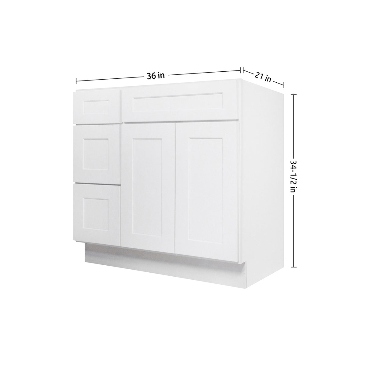 Easy-DIY Combo Bases - Drawers Left 36 in. W x 21 in. D x 34.5 in. H Bath Vanity Cabinet without Top in Shaker White