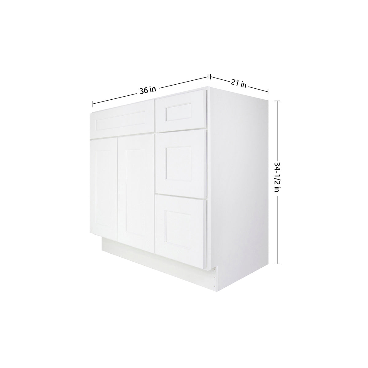 Easy-DIY Combo Bases - Drawers Right 36 in. W x 21 in. D x 34.5 in. H Bath Vanity Cabinet without Top in Shaker White