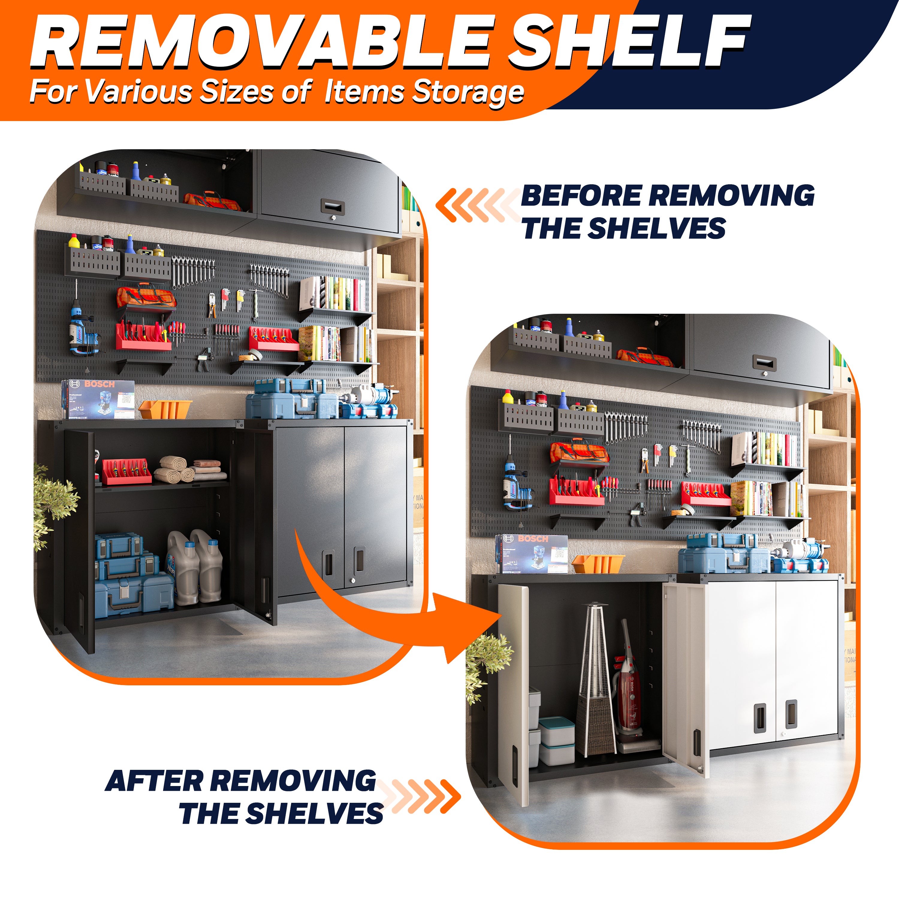 Garage Wall Mounted Storage Cabinet with Two Doors and One Shelf Lockable Metal Wall Cabinet Hanging Tool Cabinet for Garage Utility Room