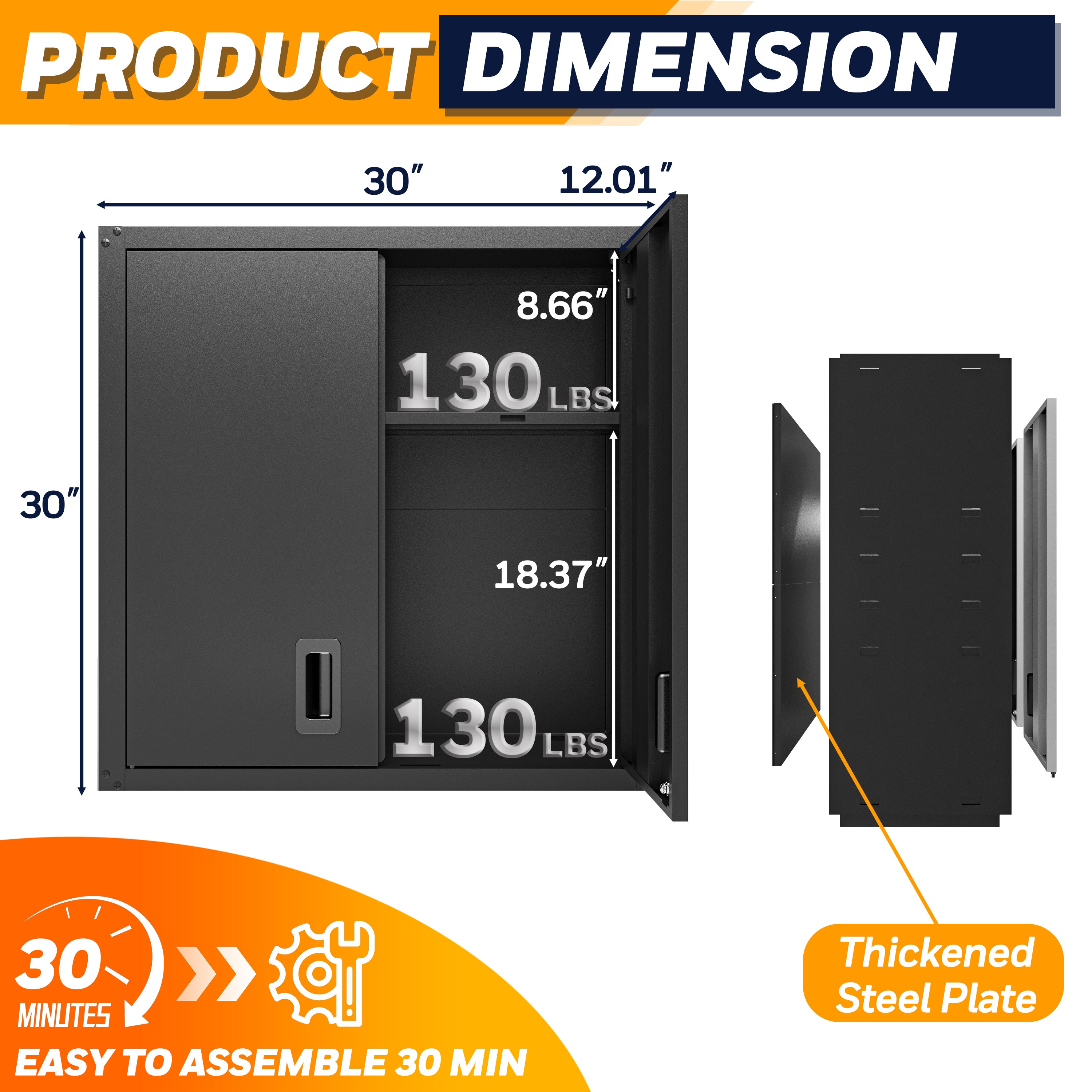 Garage Wall Mounted Storage Cabinet with Two Doors and One Shelf Lockable Metal Wall Cabinet Hanging Tool Cabinet for Garage Utility Room
