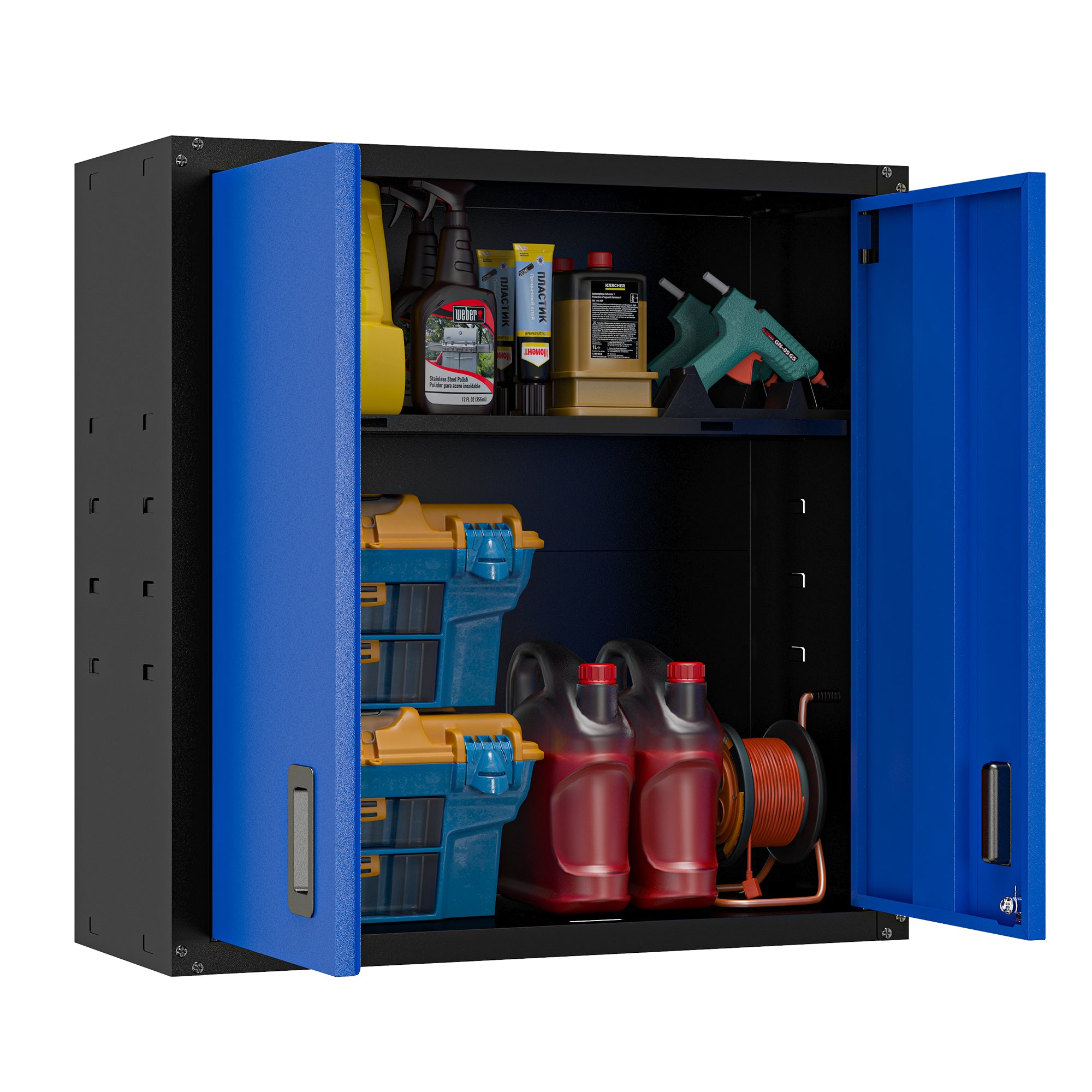 Garage Wall Mounted Storage Cabinet with Two Doors and One Shelf Lockable Metal Wall Cabinet Hanging Tool Cabinet for Garage Utility Room