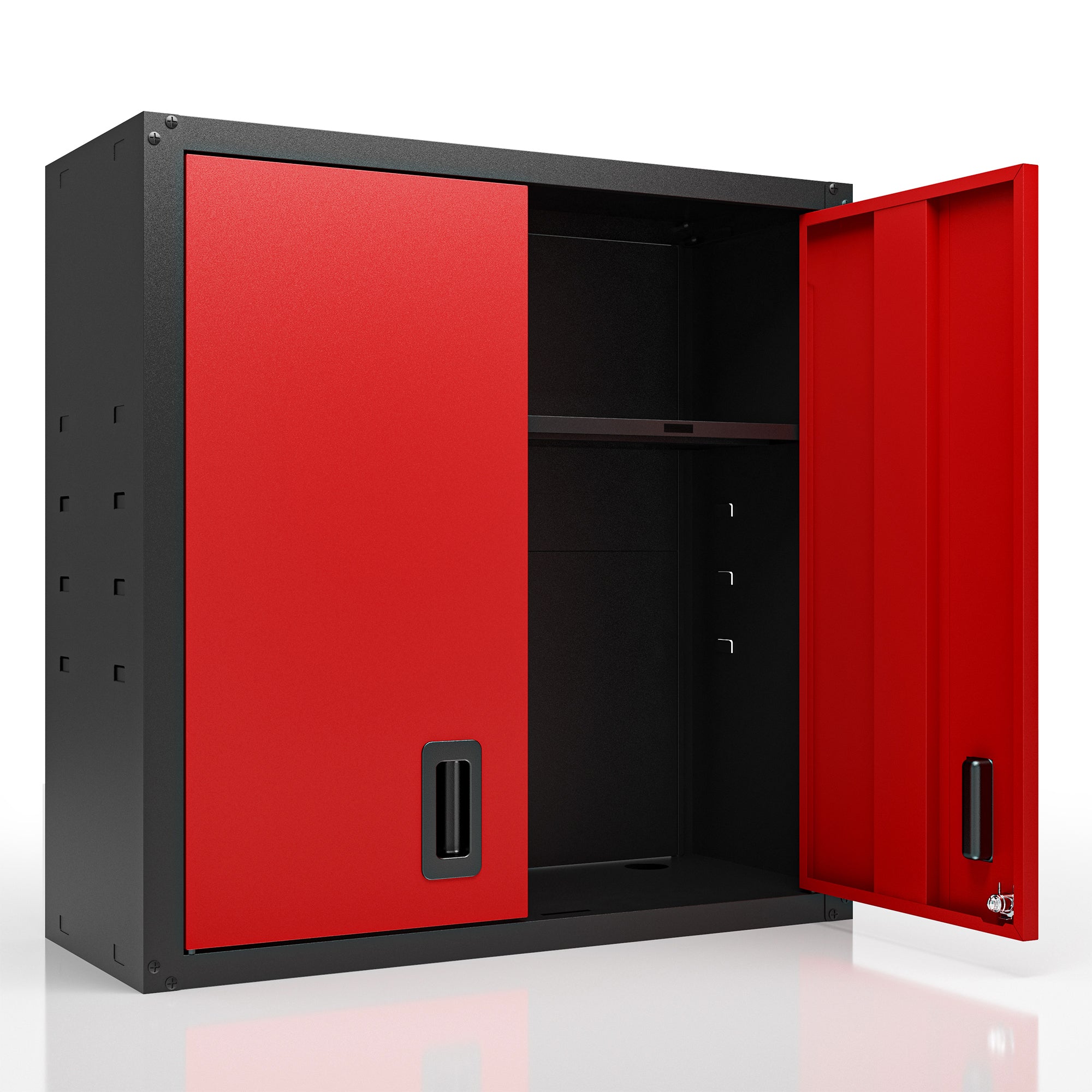 Garage Wall Mounted Storage Cabinet with Two Doors and One Shelf Lockable Metal Wall Cabinet Hanging Tool Cabinet for Garage Utility Room