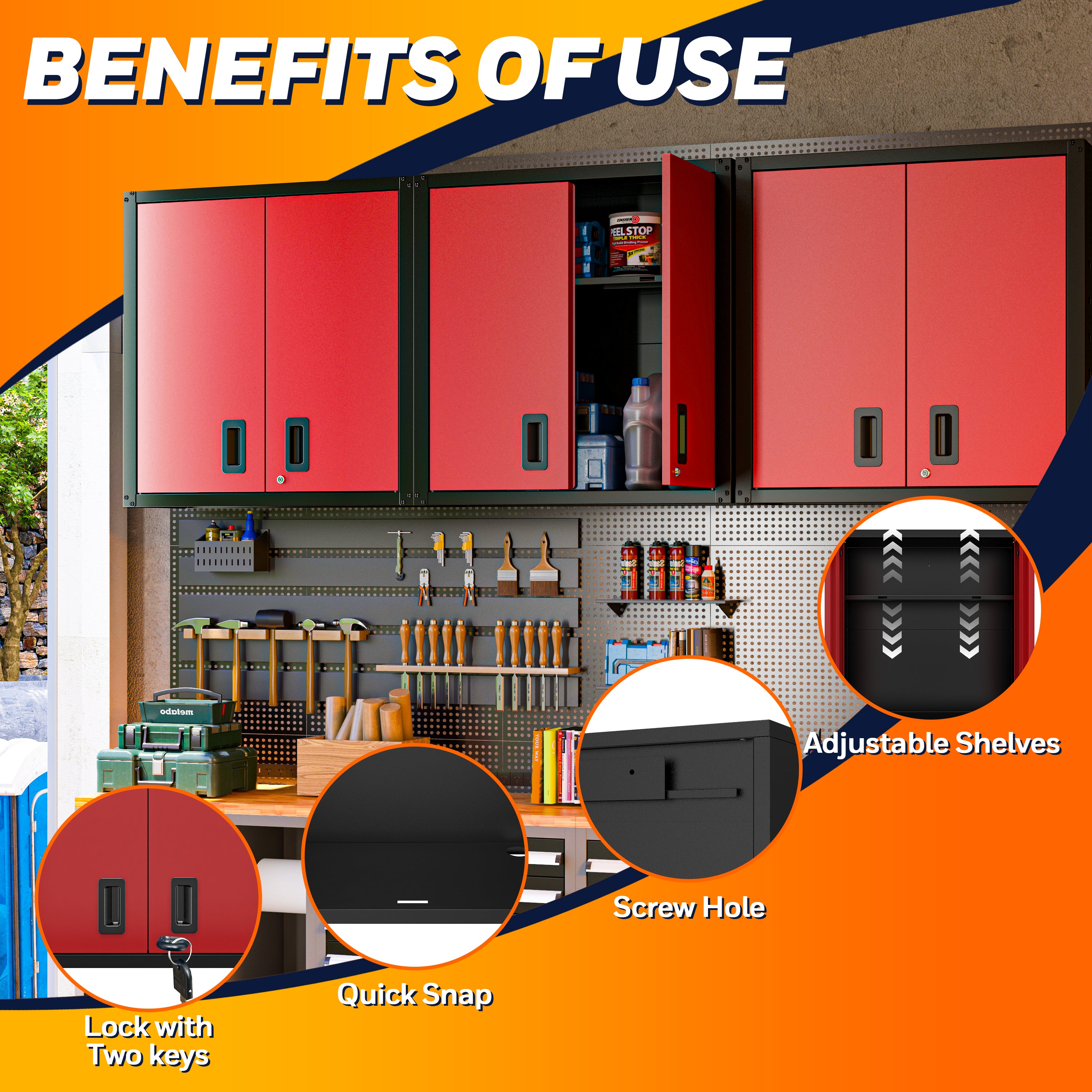 Garage Wall Mounted Storage Cabinet with Two Doors and One Shelf Lockable Metal Wall Cabinet Hanging Tool Cabinet for Garage Utility Room