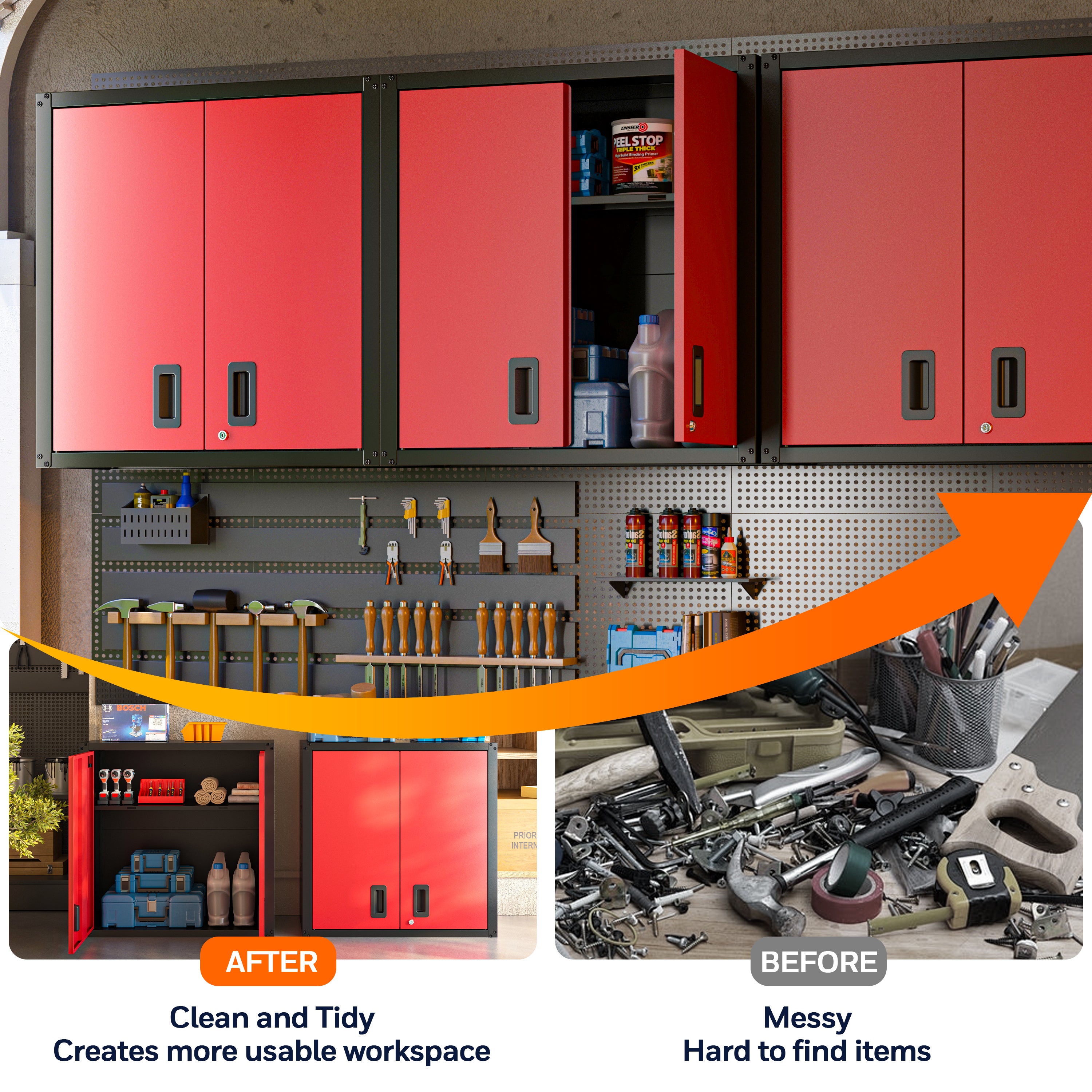 Garage Wall Mounted Storage Cabinet with Two Doors and One Shelf Lockable Metal Wall Cabinet Hanging Tool Cabinet for Garage Utility Room