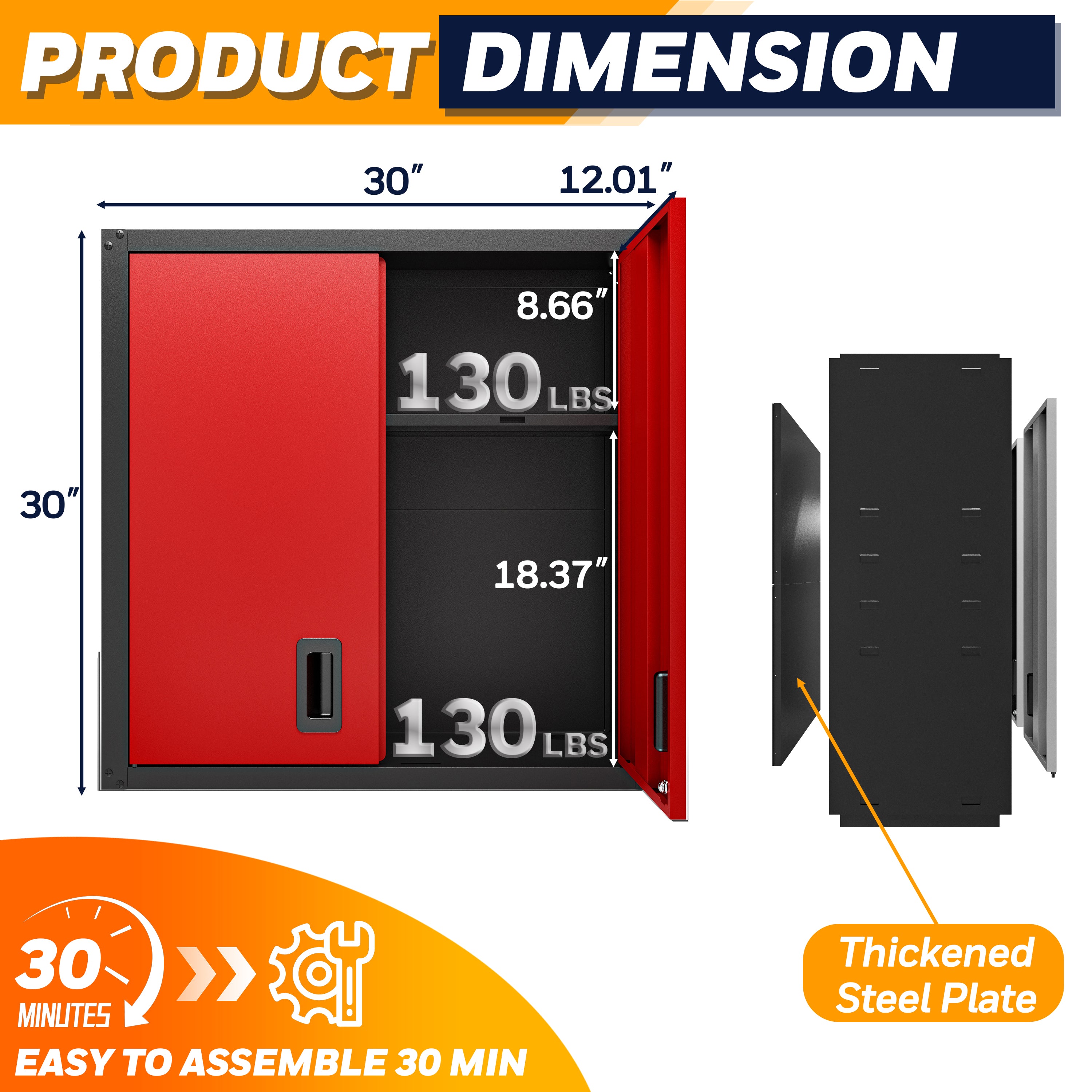 Garage Wall Mounted Storage Cabinet with Two Doors and One Shelf Lockable Metal Wall Cabinet Hanging Tool Cabinet for Garage Utility Room