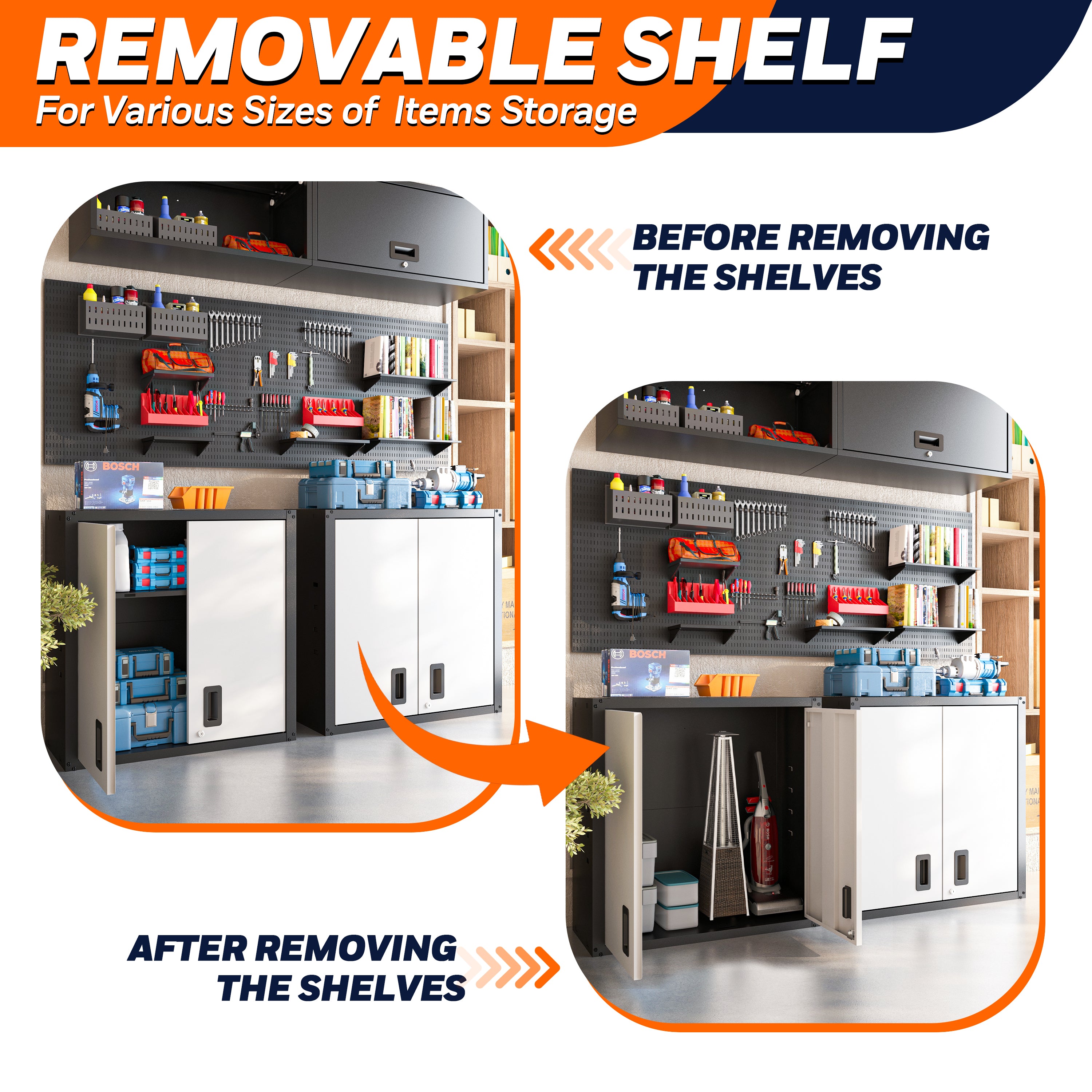 Garage Wall Mounted Storage Cabinet with Two Doors and One Shelf Lockable Metal Wall Cabinet Hanging Tool Cabinet for Garage Utility Room