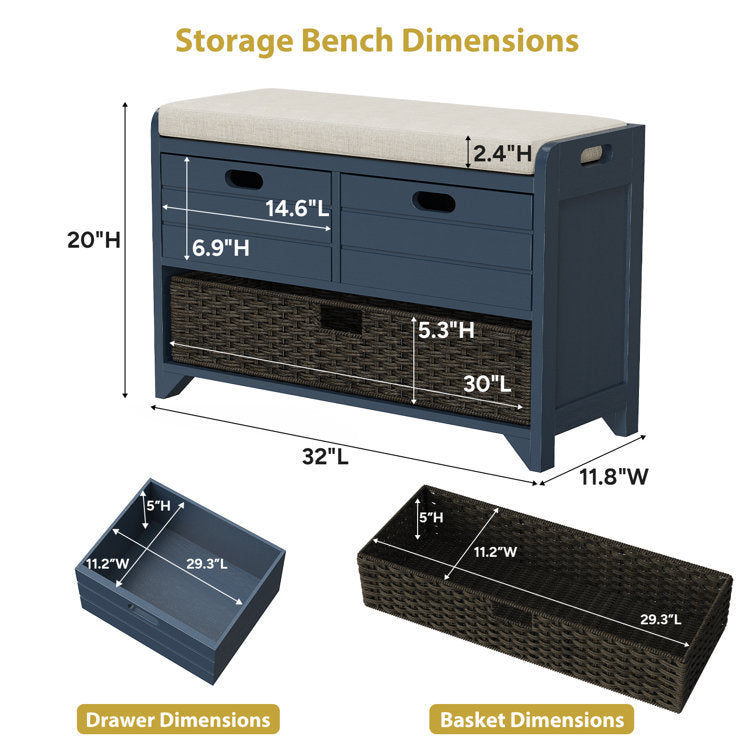 32" Storage Bench Shoe Bench