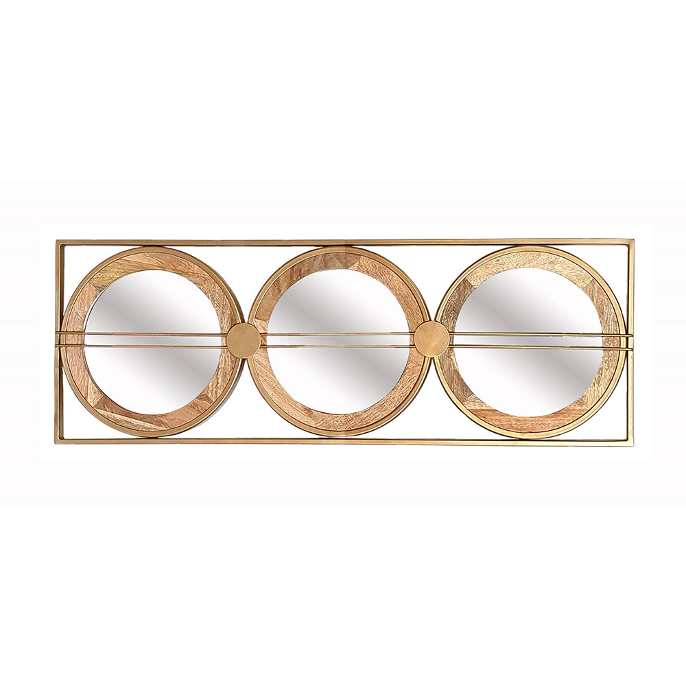 3 Mirror Piece Wall Mirror in Gold Rectangular Frame, Home Wall Decor for Bedroom Living Room, 40"x14"