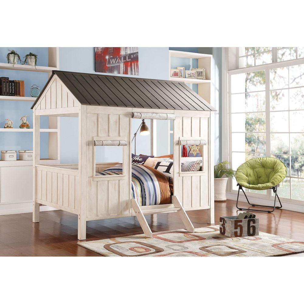 Spring Cottage Full Bed in Weathered White & Washed Gray 37655F