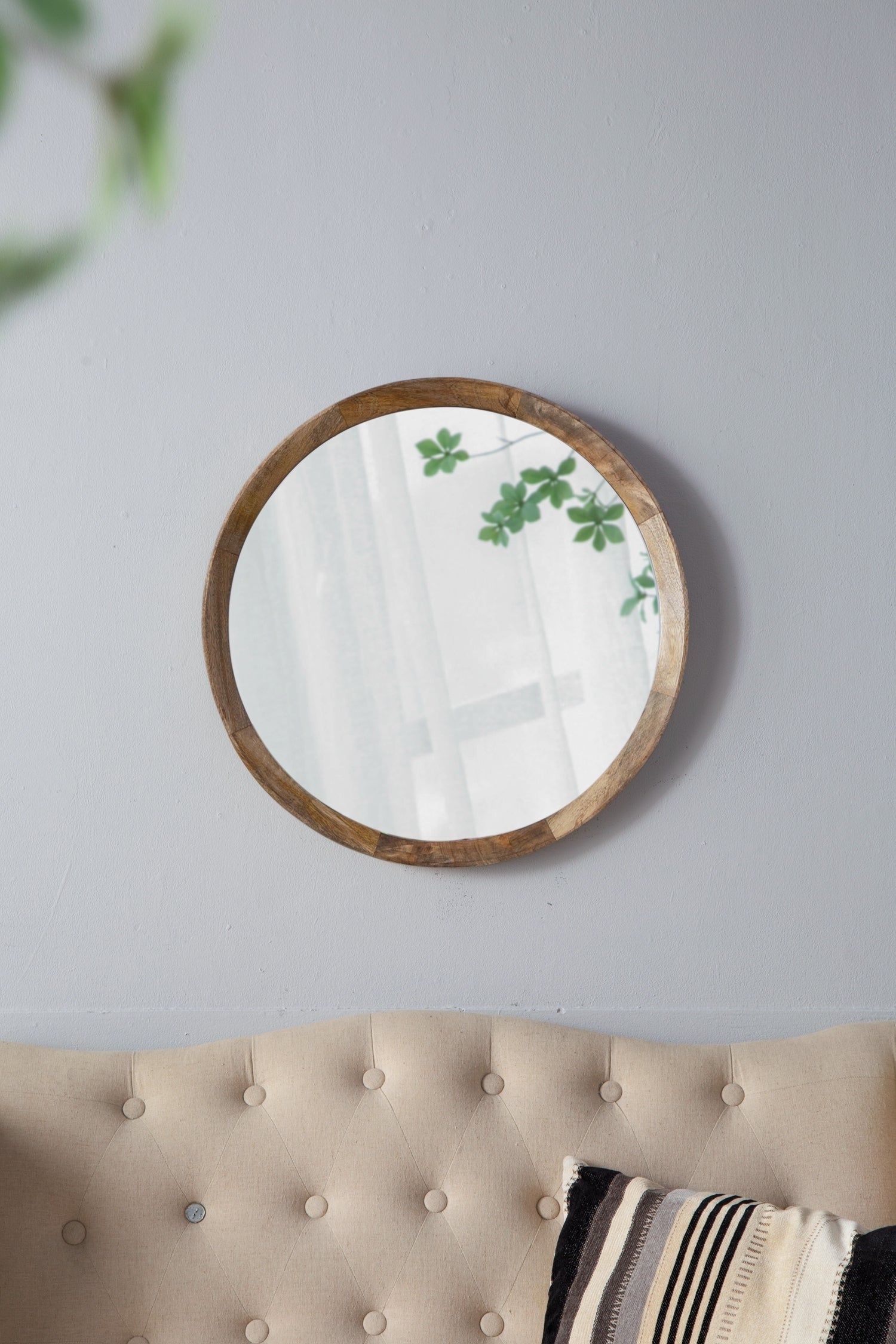 D20x1.5"Transitional Decor Style Mango Wood Wall Mirror Wall Decor with Frame of Solid Mango Wood for Bathroom,Entryway Console Lean Against Wall