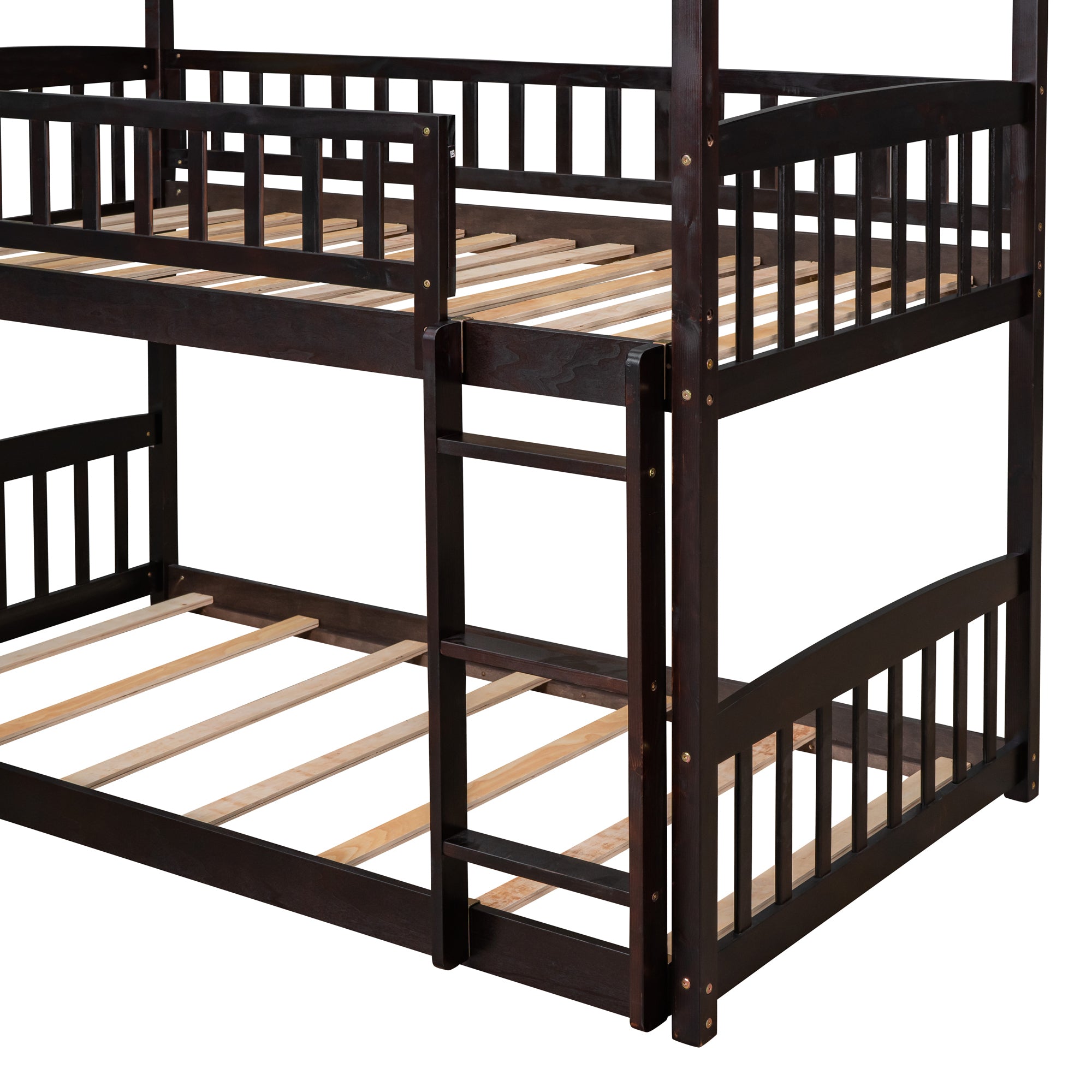 Twin Over Twin Bunk Bed with Slide, House Bed with Slide, Espresso(OLD SKU: LT000213AAP)