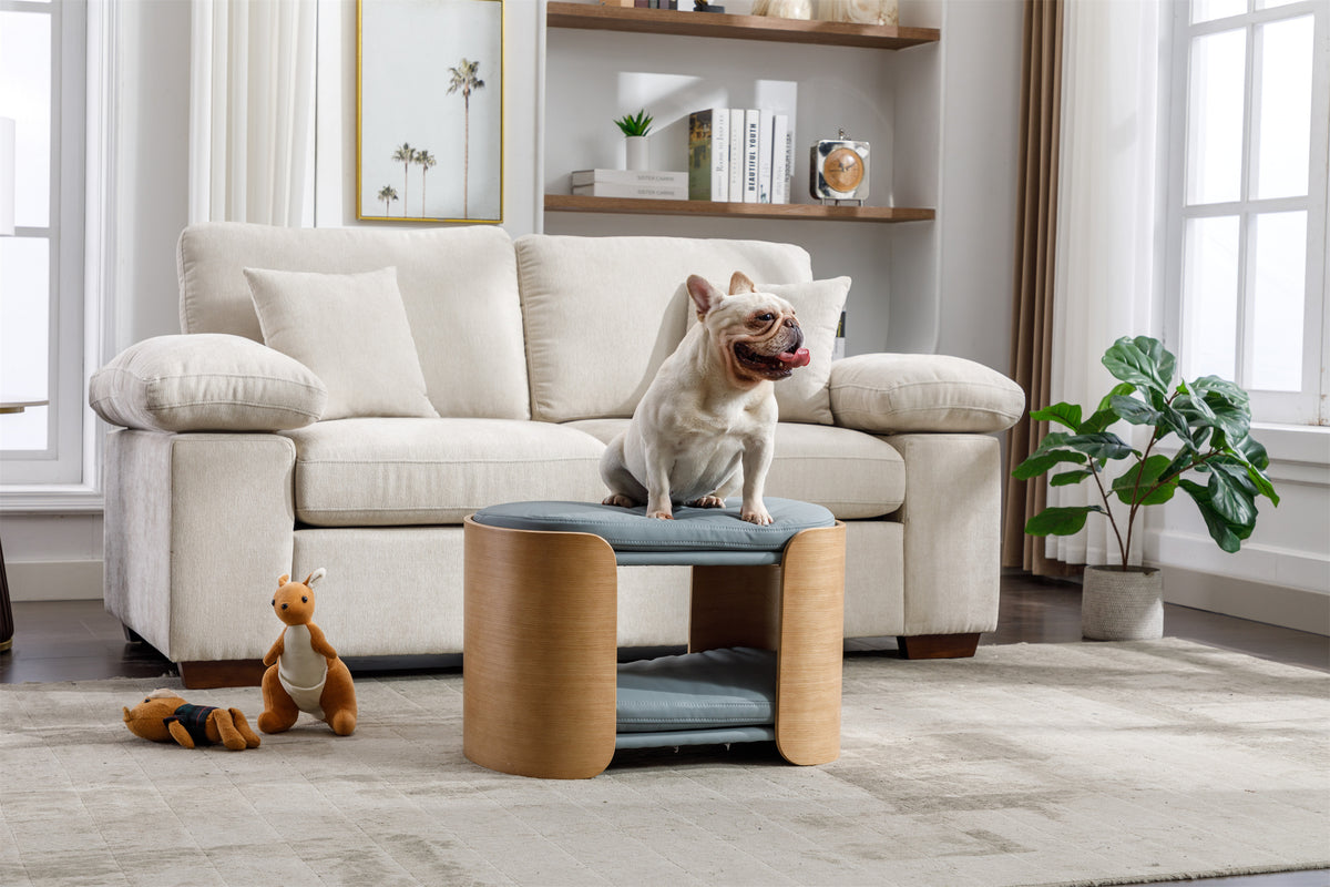 DOUBLE LIFT Cat Bed Pet Sofa With Solid Wood legs and Bent Wood Back, Cat Scratch Resistant PU Cushion,Mid Size,LIGHT GREY
